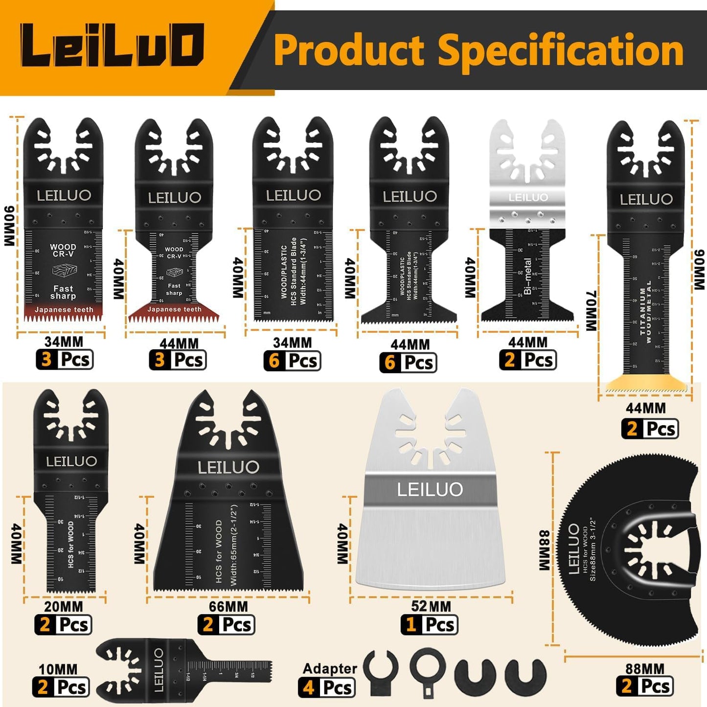 LEILUO 158 Pcs Multitool Blade Kits Cutting and Sandpaper Oscillating Tool Accessories Universal Oscillating Saw Blades with Storage Bag Compatible with DeWalt Makita Dremel and More