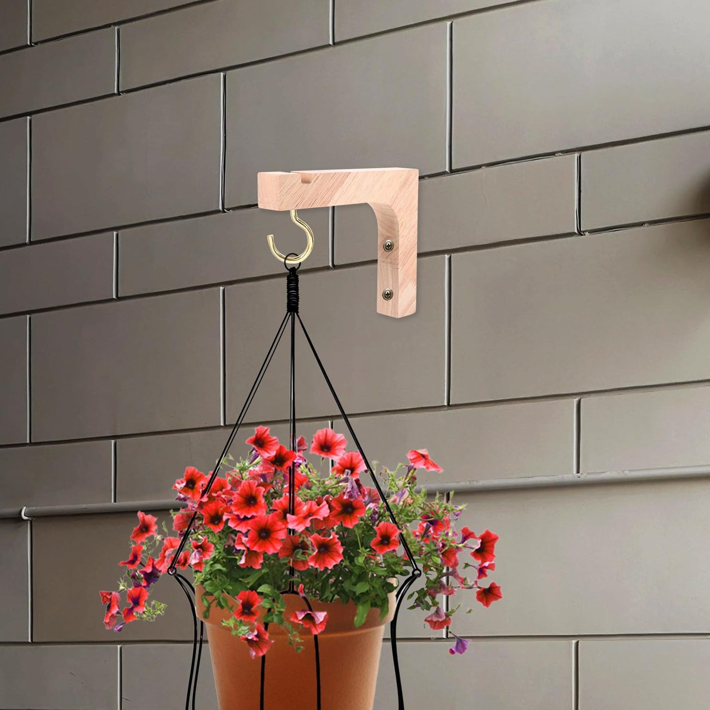 Happyyami Wooden Plant Hanging Hooks 2pcs Heavy Duty Wall Mount Brackets for Indoor and Outdoor Plant Hangers Natural Wood Color