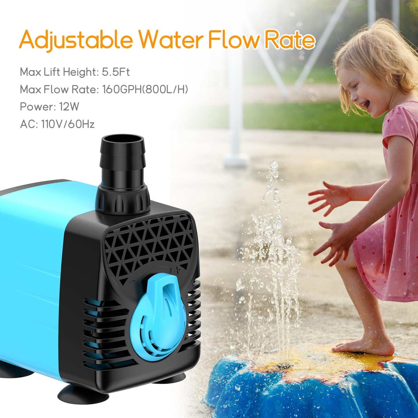 POPOSOAP 160GPH Submersible Water Pump, 5.5ft High Lift Aquarium Water Pump 12W AC 110V, Ultra Quiet Fountain Pump for Fish Tanks Pond Pump Waterfalls Fountains Aquarium