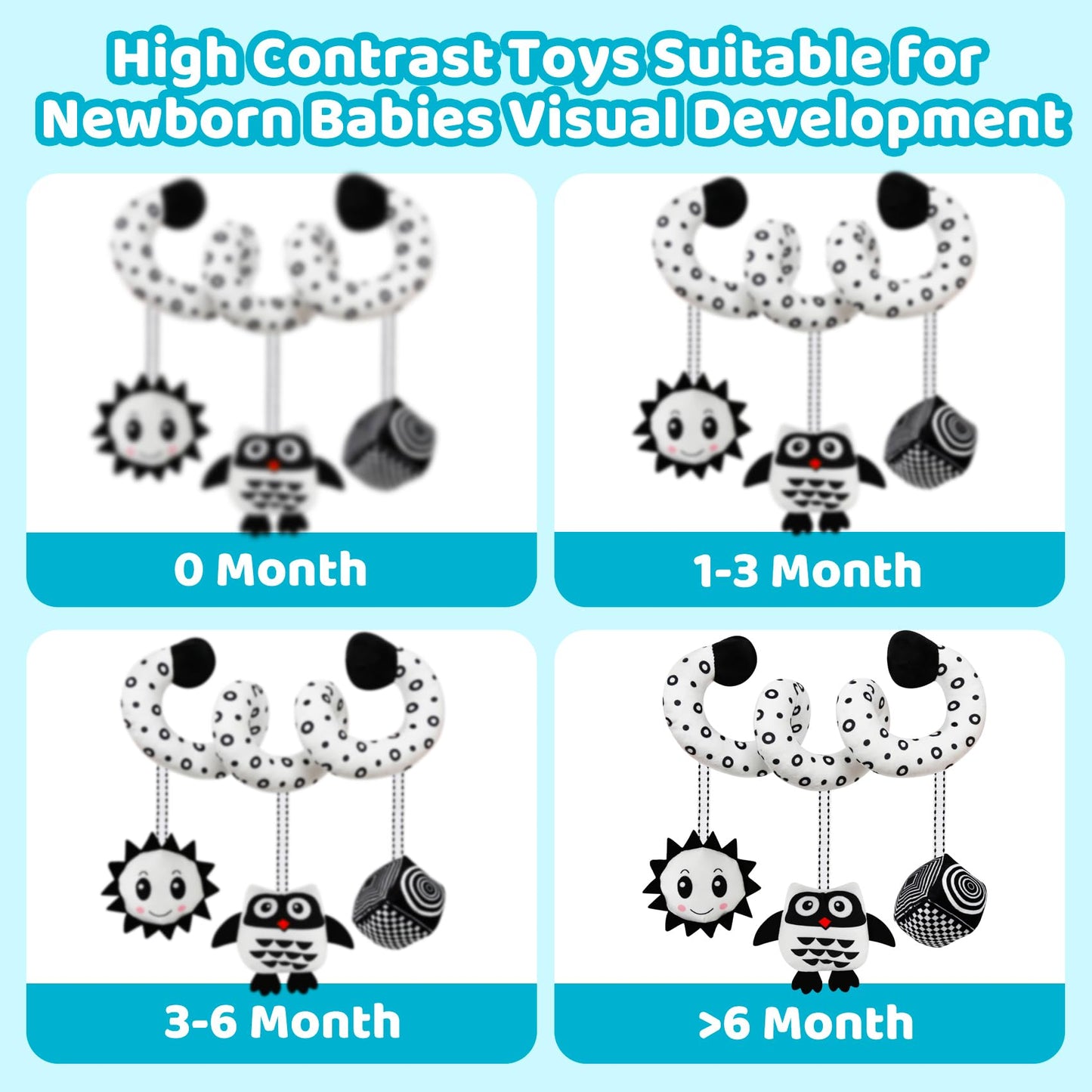 FQKIOMY Black and White High Contrast Baby Toys - Sensory Infant Hanging Carseat & Stroller Toy for Newborns 0-6,6-12Months Perfect Easter Birthday & Baby Shower for Babies Boys Girls