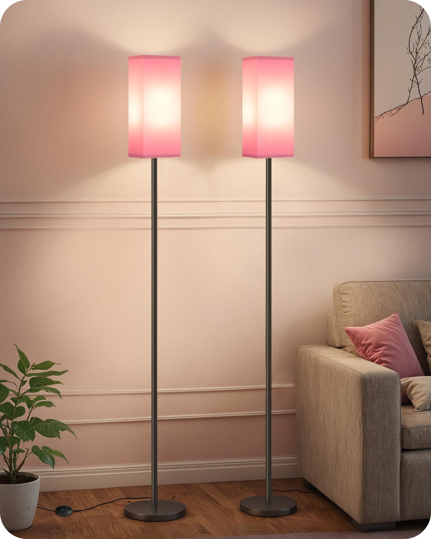GOEBLESON Set of 2 Floor Lamps for Living Room, Modern Tall Standing Lamps with Foot Switches, Bulb Not Included, 64.6'', for Living Room, Bedroom, Study, Kids Room, Pink and Black P07LDP205W1