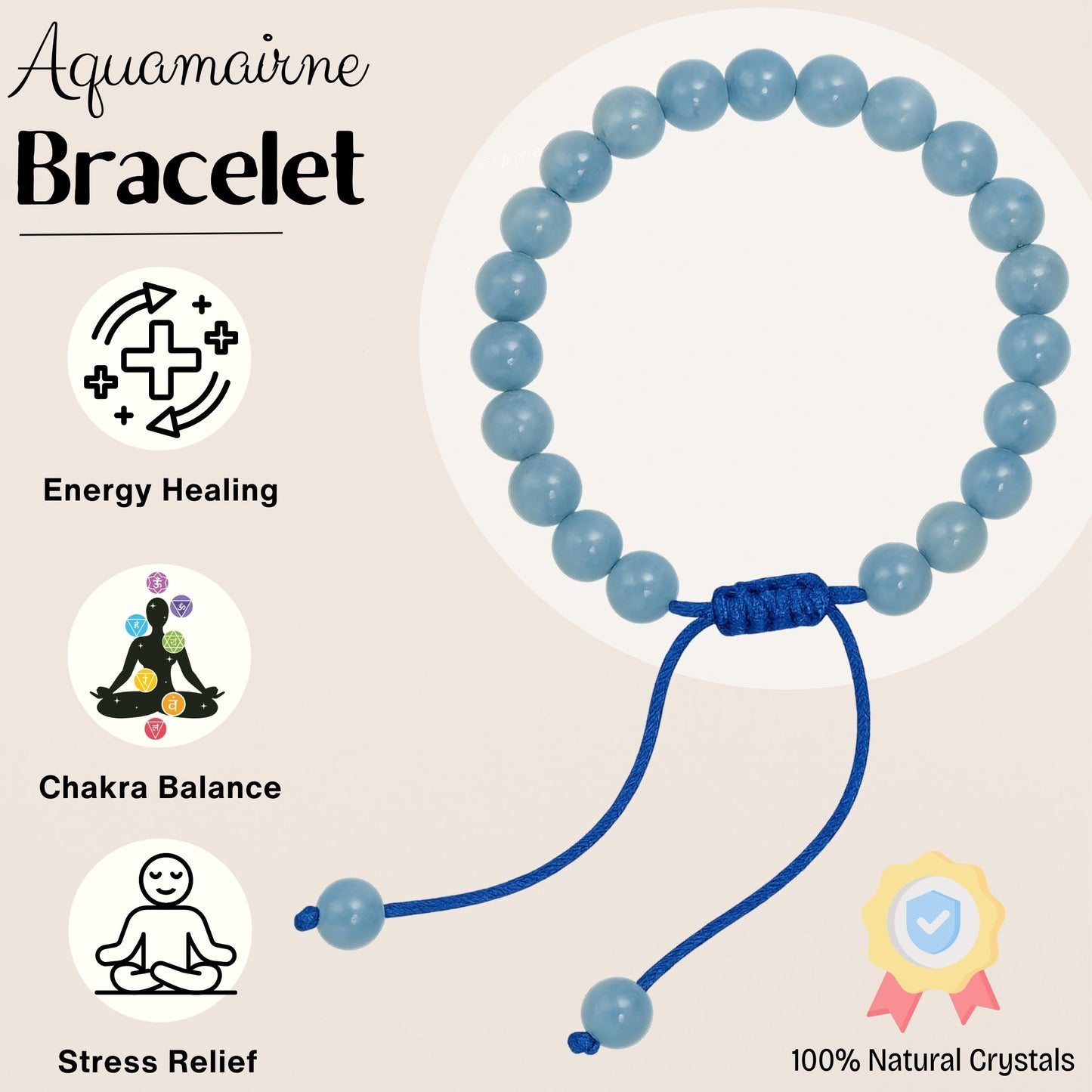 Amazing Gemstone Aquamarine Bracelet for Women Men's Gifts - Protection Healing Crystal Bracelet - 8mm Gemstone Beaded Adjustable Bracelet Pulseras Para Hombres Mujer Stocking Stuffers