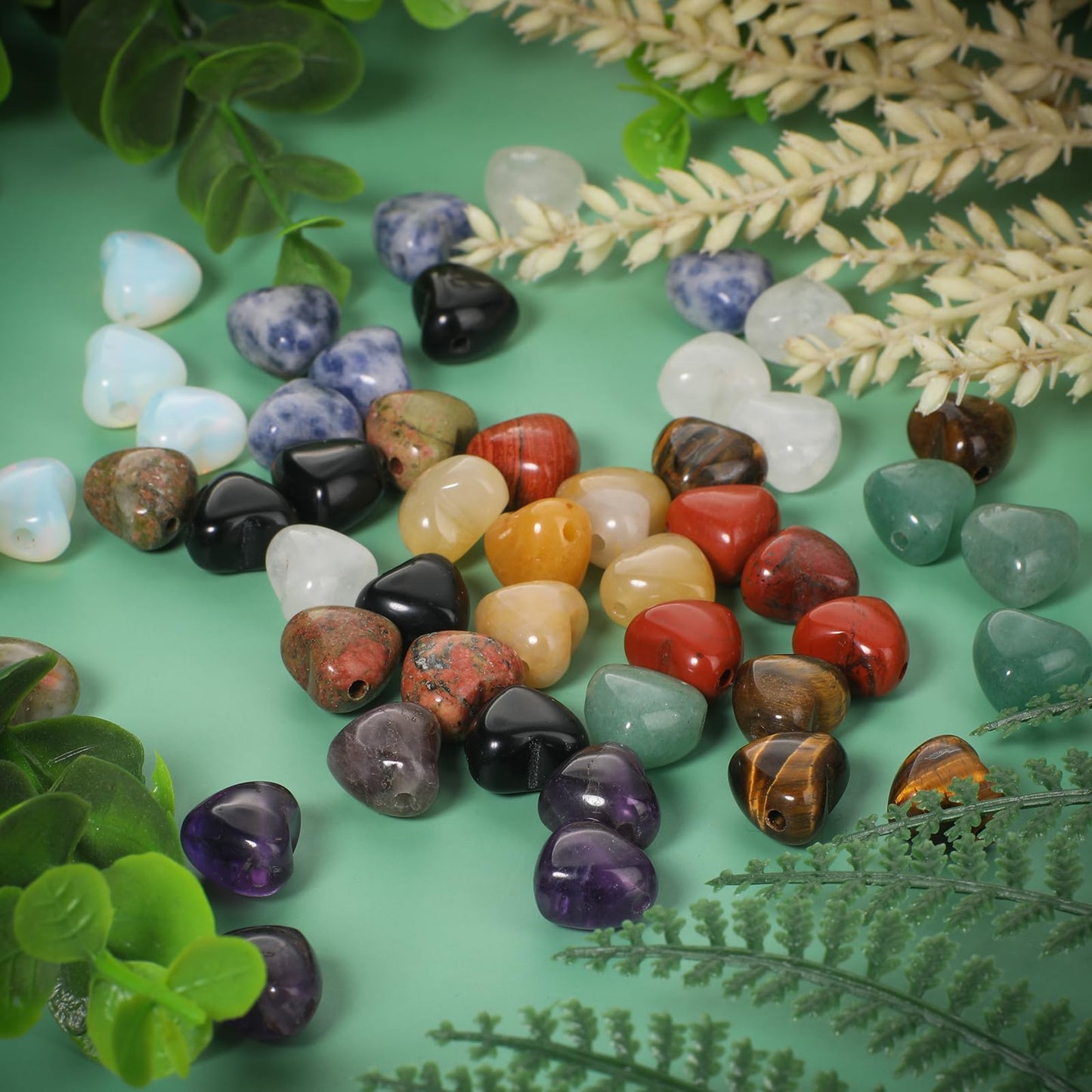 Yochus 5pcs Obsidian Natural Heart Stone Beads，12mm Healing Energy Gemstone for Jewelry Making Earring Necklace DIY