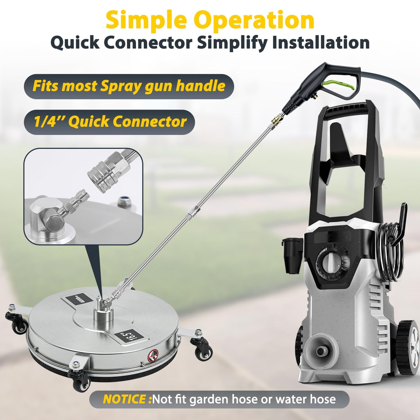 Dalmbox 16.5" Pressure Washer Surface Cleaner, 4-Wheel Stainless Steel Rotary Attachment, 1/4” Quick Connect, 4000 PSI Cleaner for Patio, Driveway, Concrete & Sidewalk Power Washer Attachment
