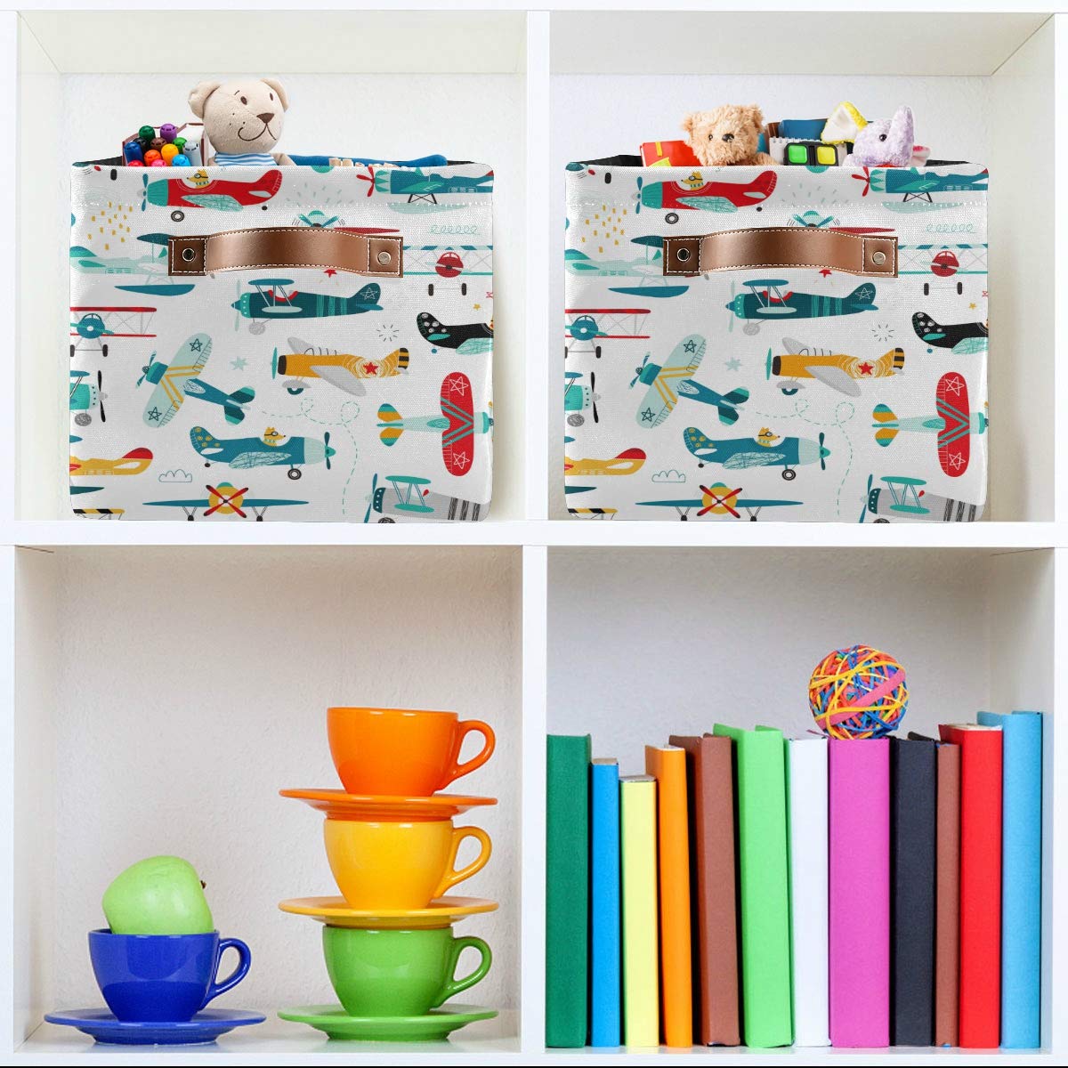 Storage Basket Cube Cartoon Airplane Helicopter Large Collapsible Toys Storage Box Bin Laundry Organizer for Closet Shelf Nursery Kids Bedroom,15x11x9.5 in,1 Pack