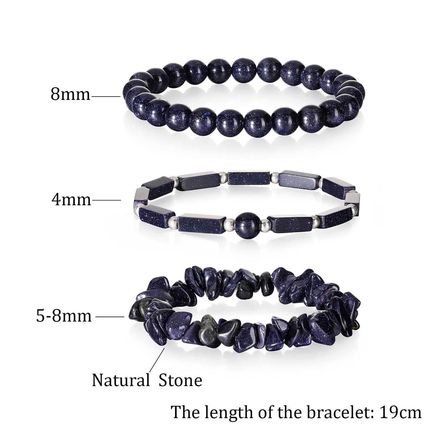 IVY TAILI 3 Pcs Blue Sandstone Bracelet for Women 8mm Blue Sandstone Crystal Bracelet for Women Hematite Jewelry Natural Healing Protection Stone Bracelets Beaded Bracelets Gift for Men Women