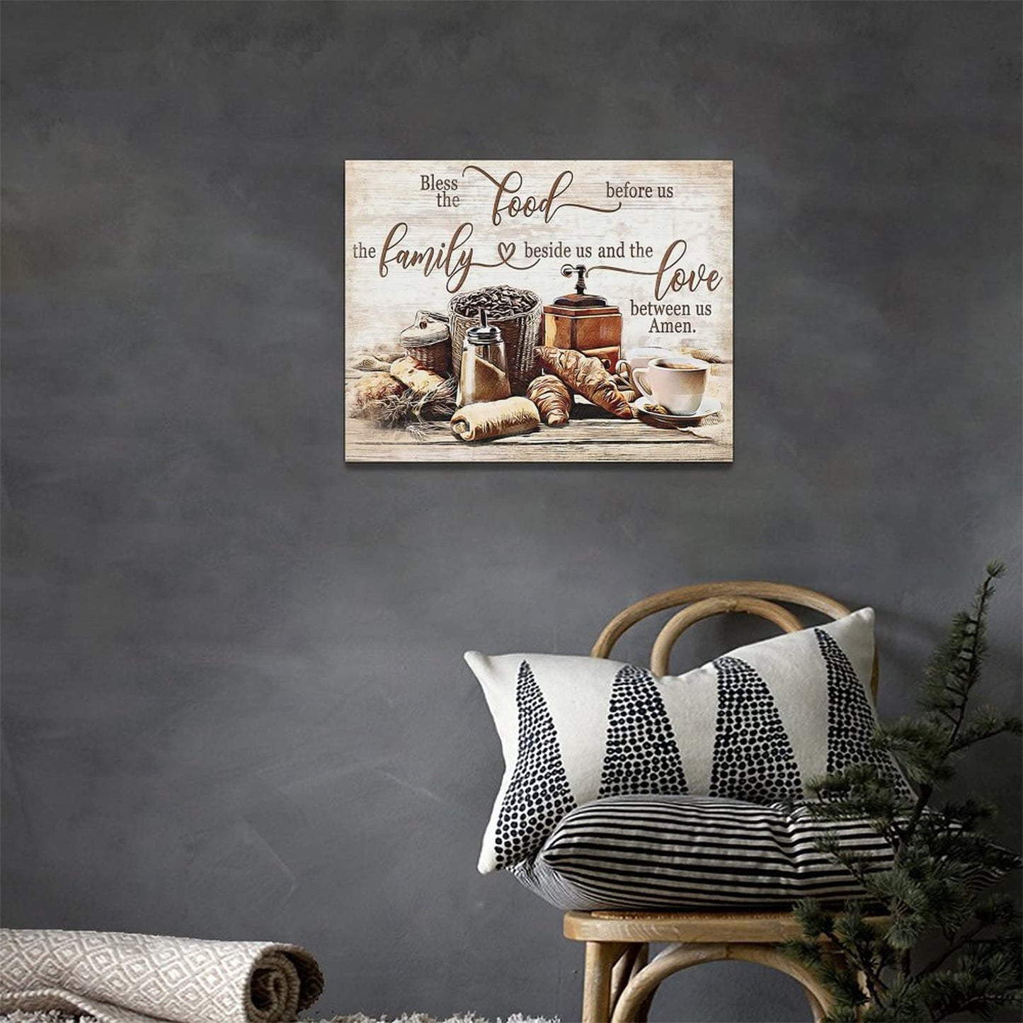 Christian Kitchen Wall Art Coffee Bread Wall Decor Rustic Coffee Theme Bless Motivational Quotes Dining Room Picture Canvas Prints Framed Modern Artwork for Home Living Room Restaurant Kitchen