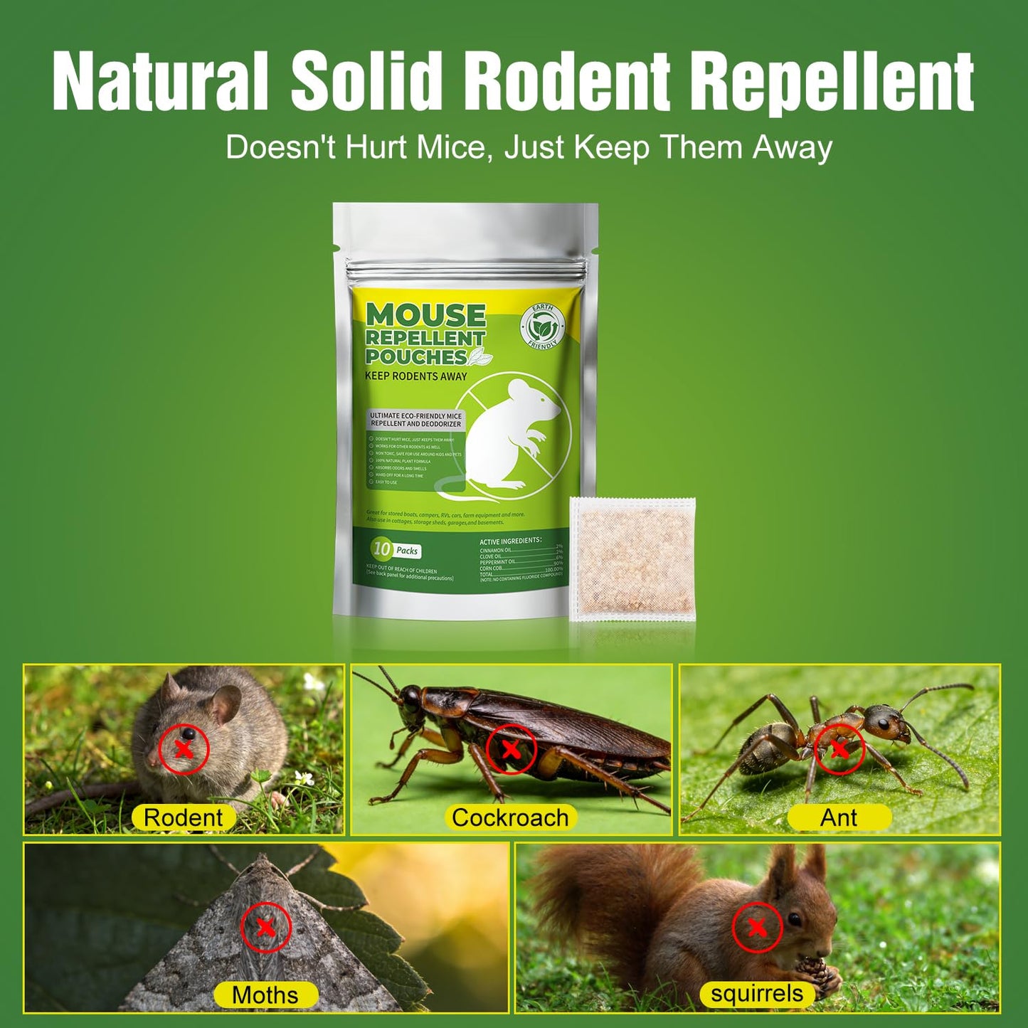 GRLEP 10 Packs Mice Repellent Pouches, Peppermint Oil Rodent Repeller, Natural Pest Control for Rats Squirrels Insects, Indoor Outdoor Mouse Deterrent, Pet & Family Safe Alternative to Traps & Poison
