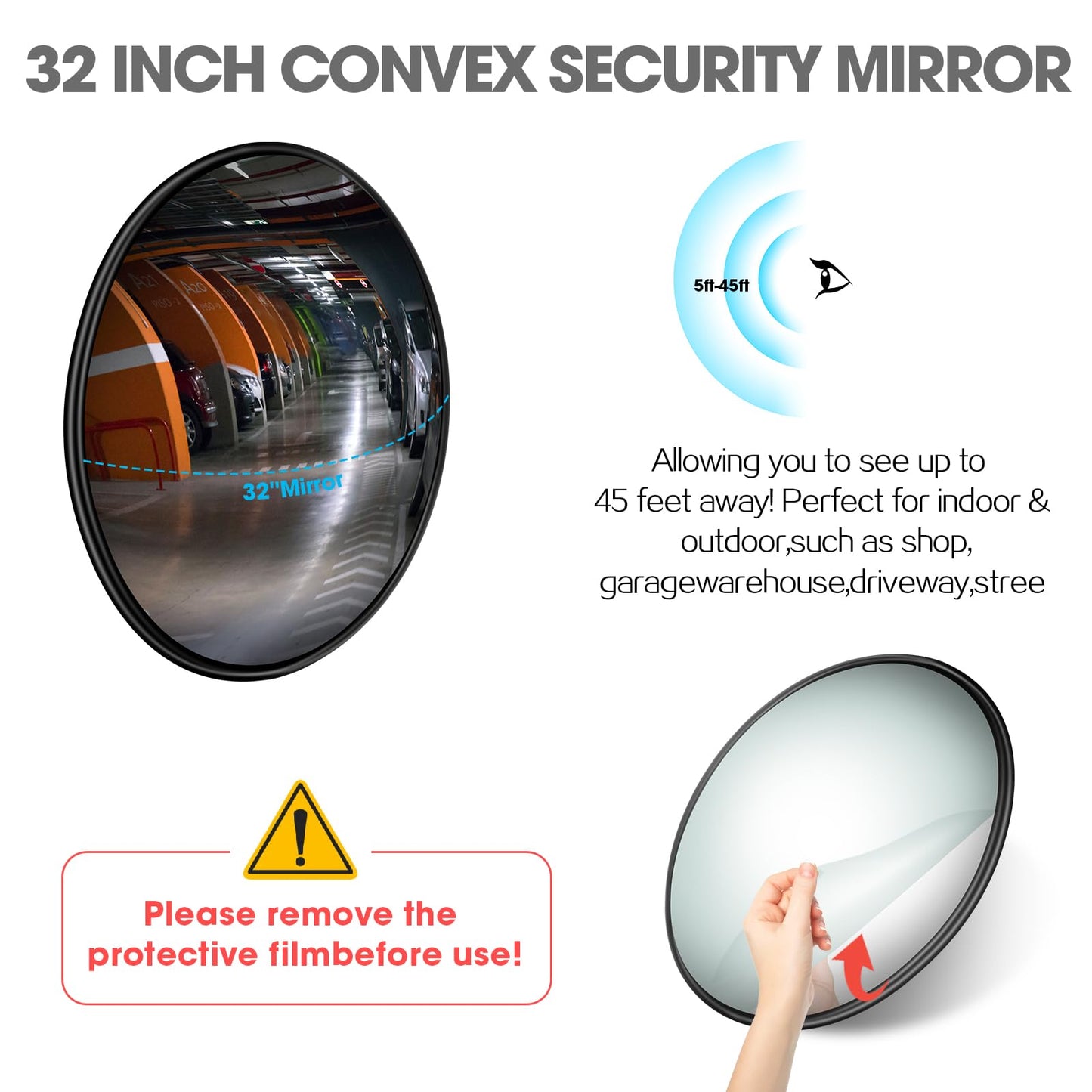 Convex Traffic Mirror - 32'' Outdoor and Indoor Driveway & Security Parabolic Safety Mirror, Acrylic Convex Mirrors for Garage, Retail Stores, Warehouses, Office and High-Traffic Areas