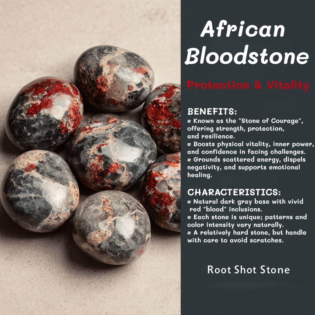 Loveliome Natural Africa Bloodstone Oval Polished Worry Stones, Healing Crystal Indoor Fountain Stones Massage Energy Anxiety Relief Items