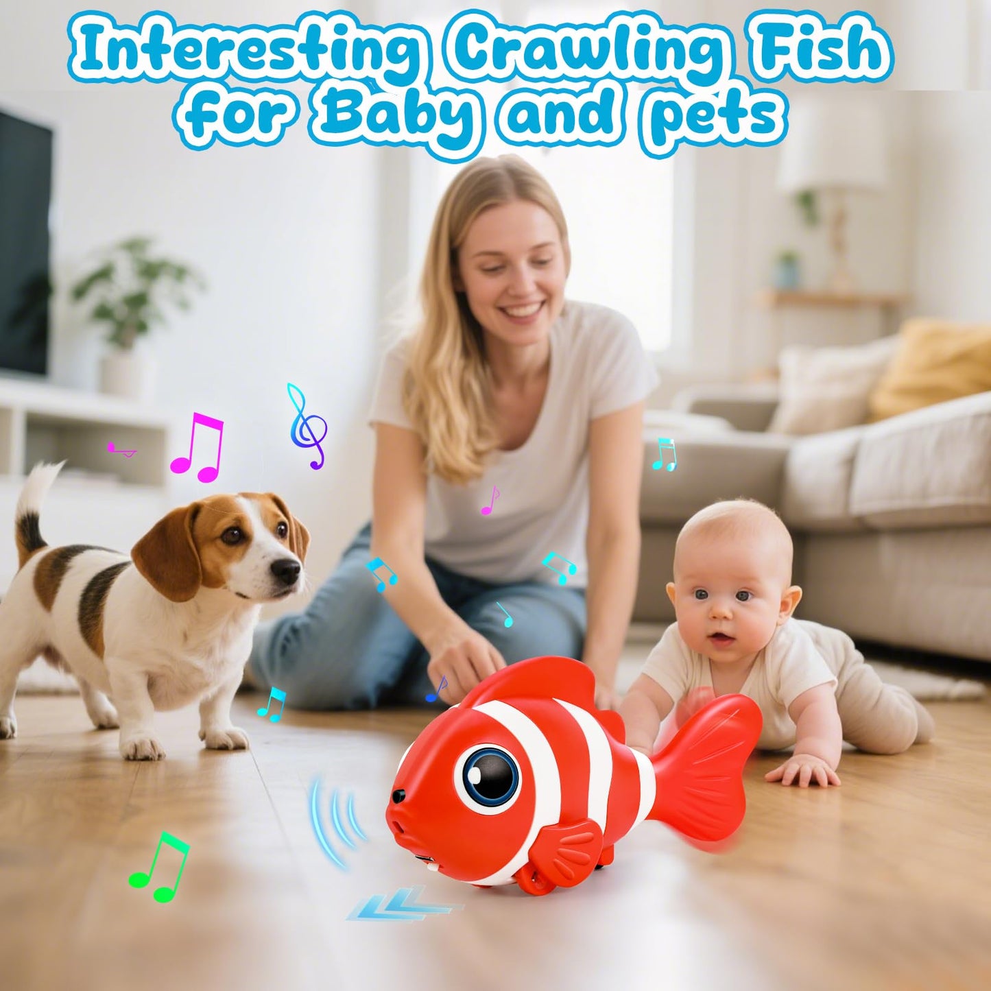 Crawling Fish Baby Toys, Novelty Tummy Time Toys for Babies 6-12 Months, Magic Swinging Fish Crawling Toys for Infant Toddler Learning Crawl Walking Dancing Goodie Bag Stuffers 1st Birthday Gift
