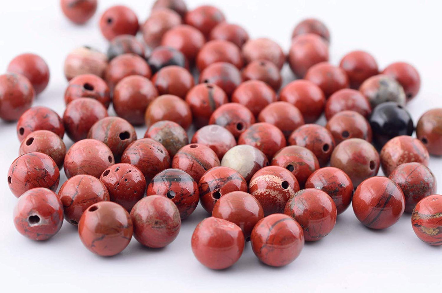 Natural Stone Beads 100pcs 10mm Round Red Jasper Genuine Real Stone Beading Loose Gemstone Hole Size 1mm DIY Charm Smooth Beads for Bracelet Necklace Earrings Jewelry Making (Red Jasper,10mm)