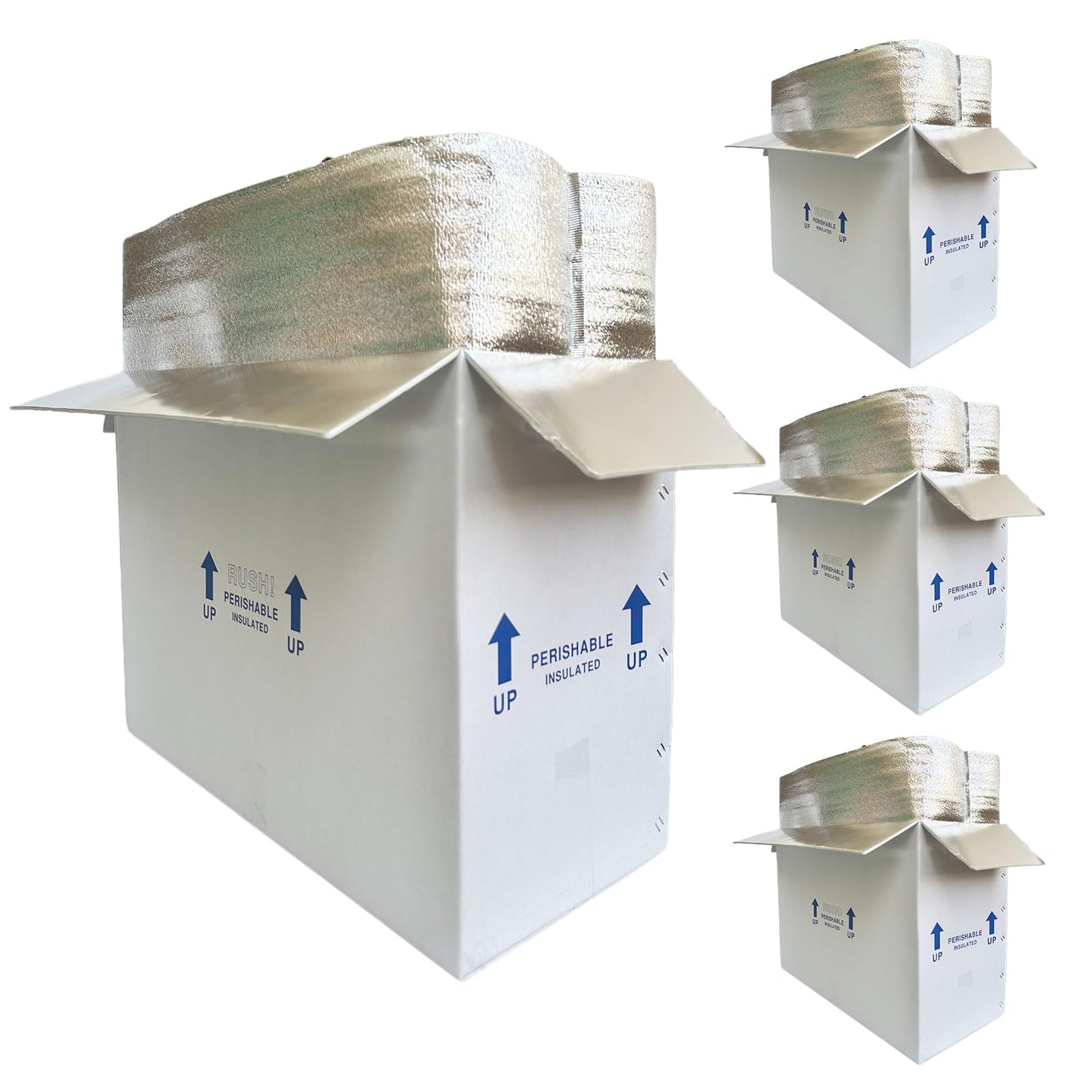 26x11x19" Insulated Shipping Box for Frozen Food, 4 Pack Cold Shipping Boxes Reusable Perishable Shipper Cooler Box for Mailing Double, Insulated Carton with Aluminum Foil Insulated Bag Liner