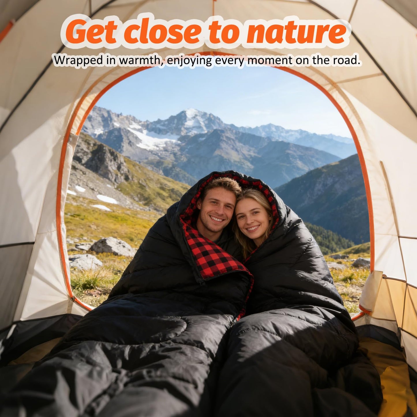Swtmerry Double Sleeping Bag for Adults with 2 Pillows, Big & Tall Queen Size XL Sleeping Bag for 2 Person, Waterproof & Lightweight Warm for 3 Seasons, Cold Weather,Camping, Hiking & Backpacking