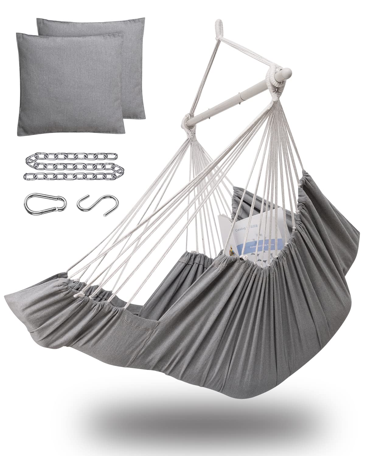 Miztli Hammock Chair Hanging Chair Swing for Bedroom with Foot Rest, Max 500 Lbs, Steel Spreader Bar with Anti-Slip Rings-2 Cushions Included-Indoor and Outdoor