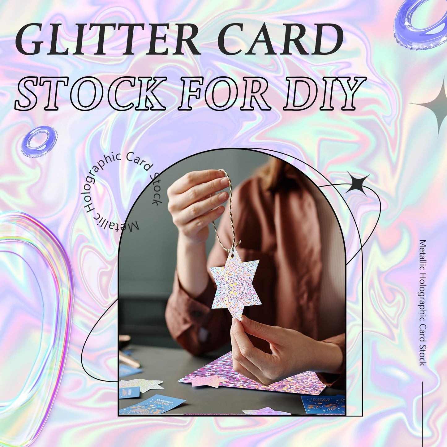 Kosiz 100 Sheets Metallic Holographic Card Stock Shiny Glitter Cardstock Iridescent Mirror Paper 8.5 x 11'' 250 GSM Thick Mixed Color Foil Paper for Scrapbook Letter Poster Craft(Iridescent)
