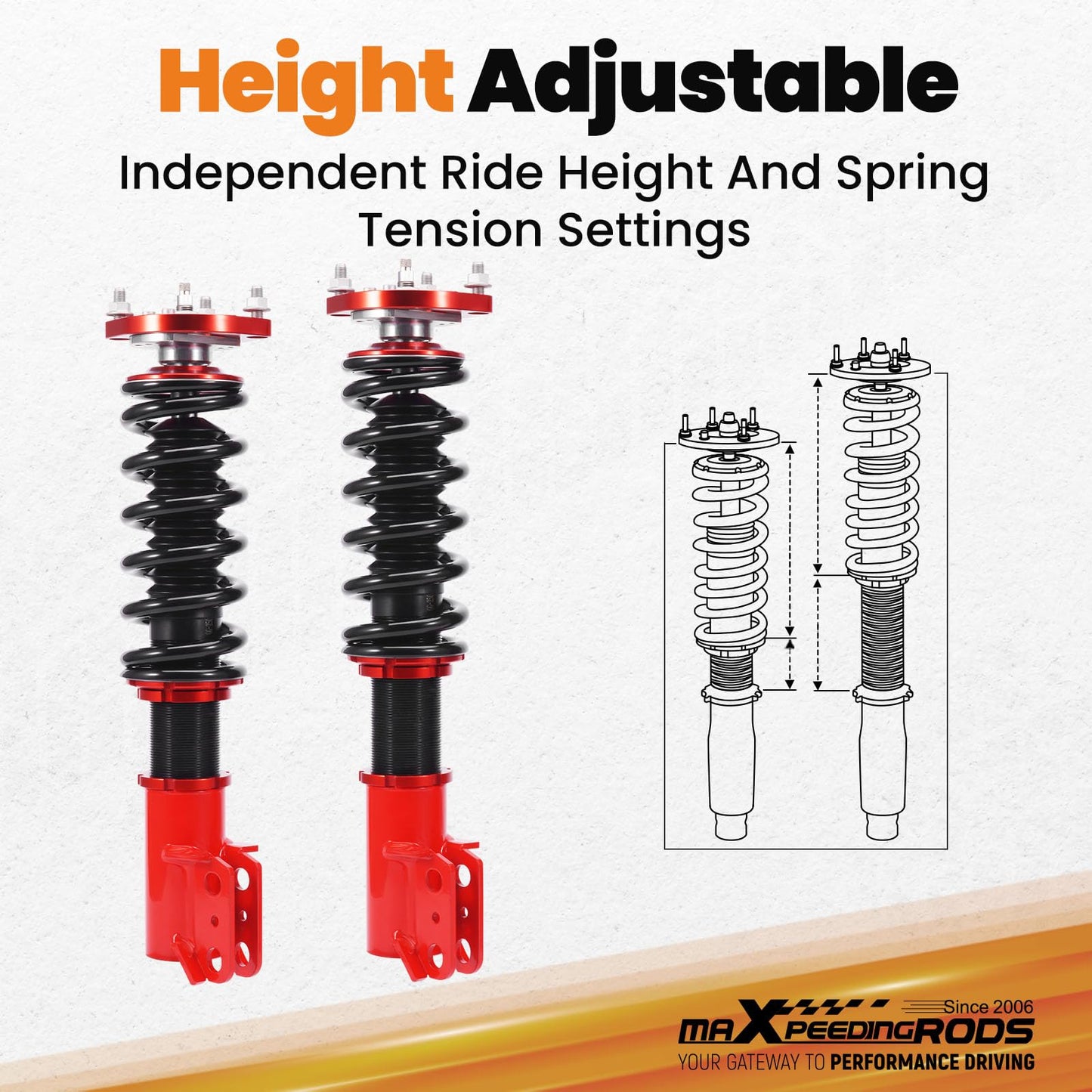 maXpeedingrods Coilovers for Ford Mustang 1994-2004, 24 Levels Damper Adjustable Coilovers Suspension Kit Struts, Height Adjustable Lowering Kit, Red