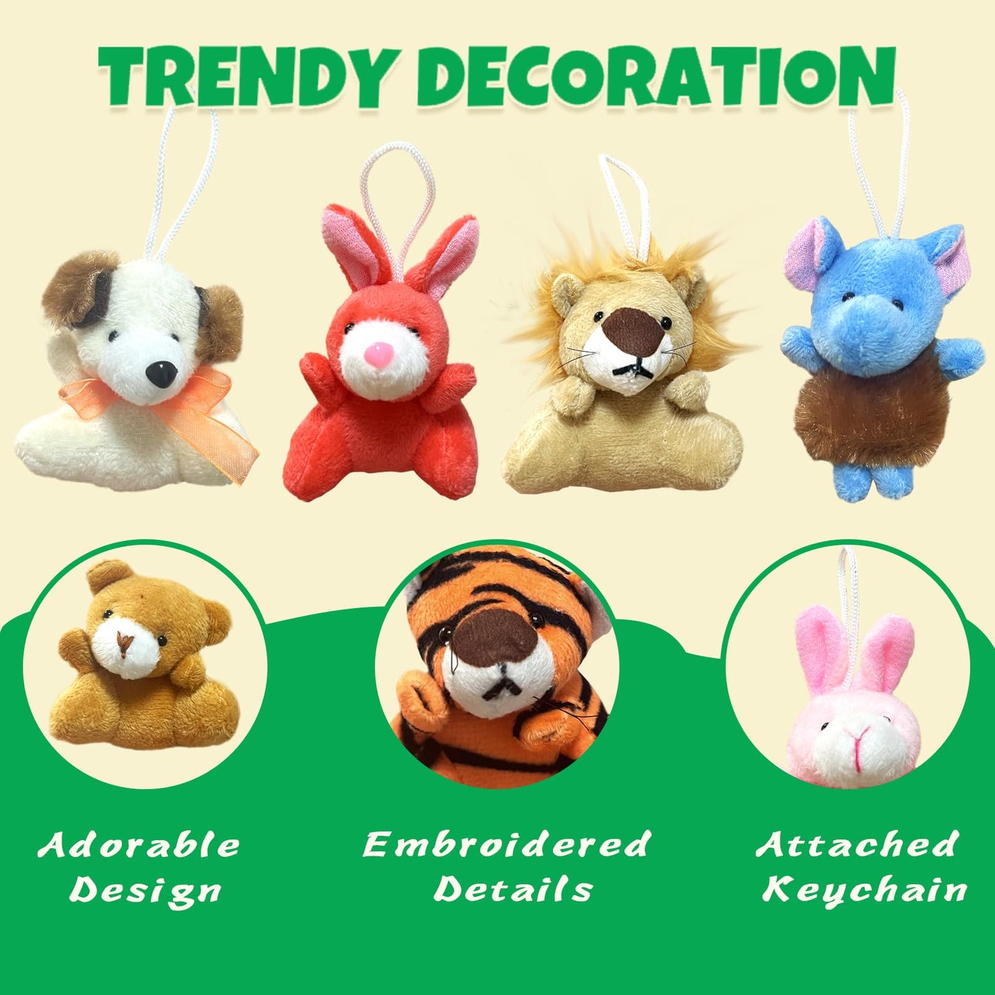 EDZTUN 32Pcs Mini Plush Animals Toy Set Assortment Easter Christmas Bulk Stuffed Keychain Party Favors for Kids Small Animals Decorations Toys Carnival Prizes Birthday Goodie Bag Fillers
