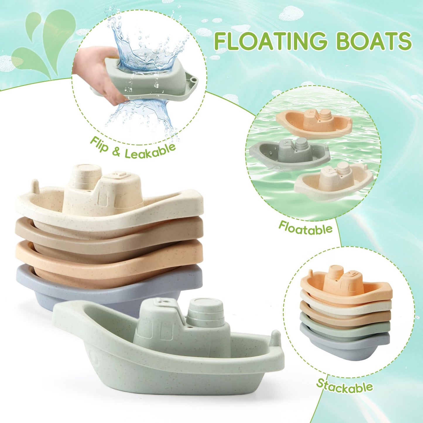 Baby Bath Toys 9PCS Mold Free Bath Toys for Babies 6-12 Months Bathtub Water Toys with Easy Clean Silicone Bath Toy for Kids Ages 1-3 Safe Bath Boats, Baby Shower Birthday Gifts for Babies & Infant