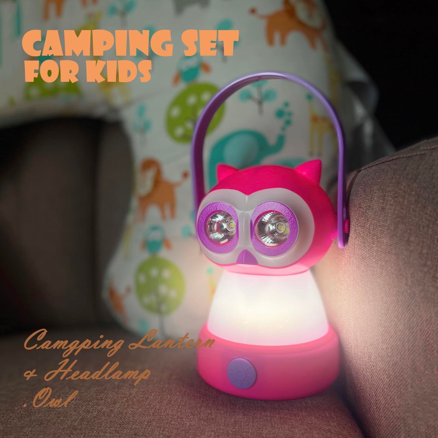FANT.LUX Kids Owl Lantern & Headlamp Set, 2-in-1 360° LED Camping Night Light, Battery Powered 3×AA, Child-Safe ABS, Portable Adventure Toy & Bedroom Night-Light (Pink Owl Lantern-Headlmp)