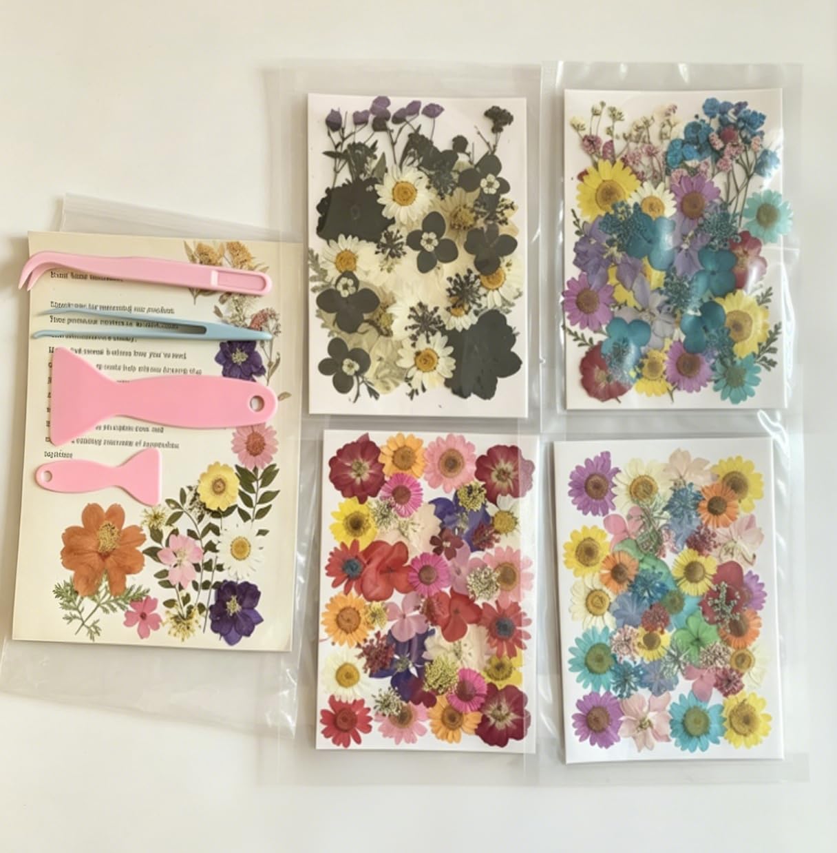 Tessera 160 Pcs Dried Pressed Flowers with Tweezers for Crafts, Dried Flowers for Resin Crafts for Jewelry Making for Candle Making for Wedding Card