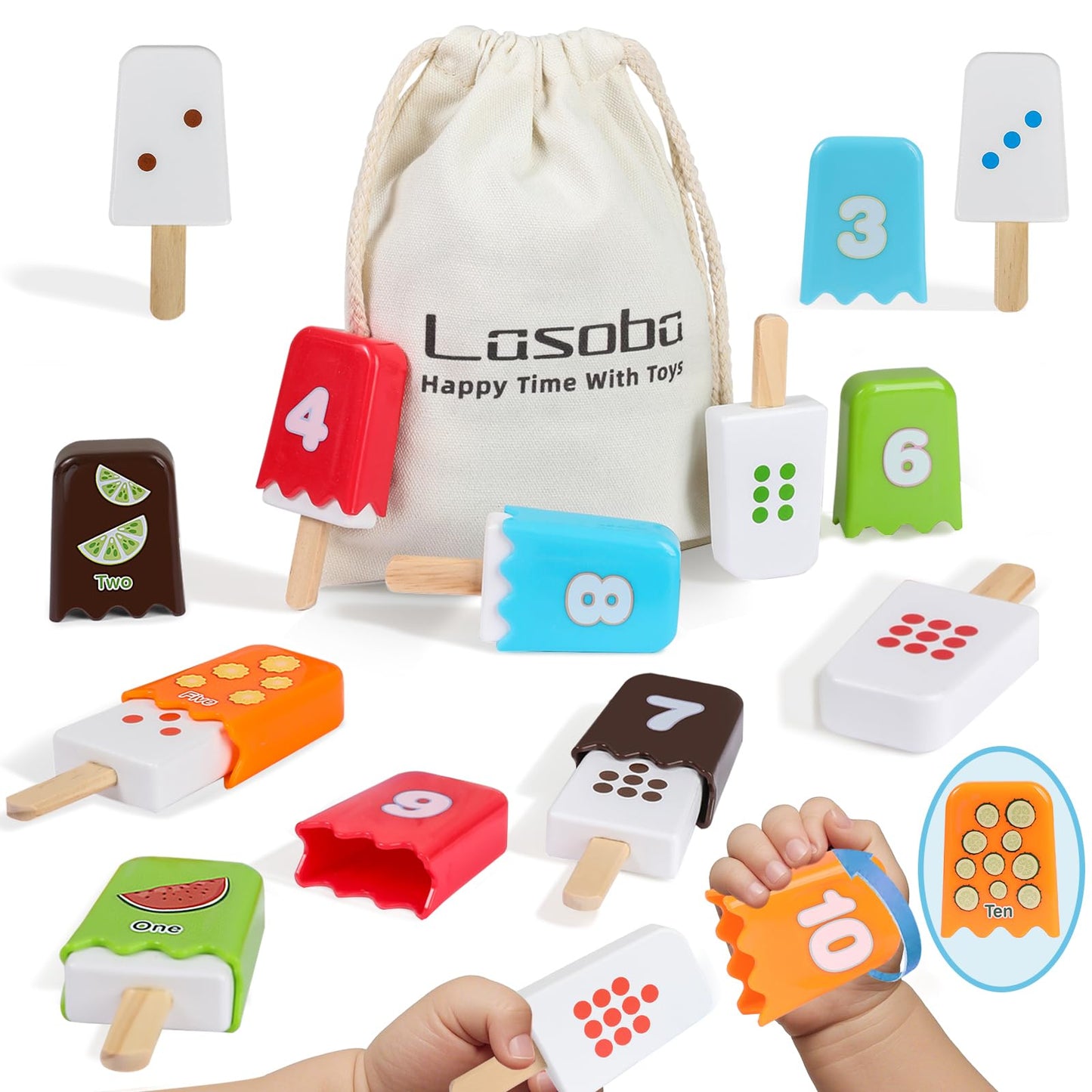 Lasoba 1-10 Number Matching Ice Cream Toy - 20 Pcs, Fun Number Toys for Kids, Toddler Number Learning Toys, Preschool Learning Activities, Montessori Toys Gift for 3+ Year Old Kids