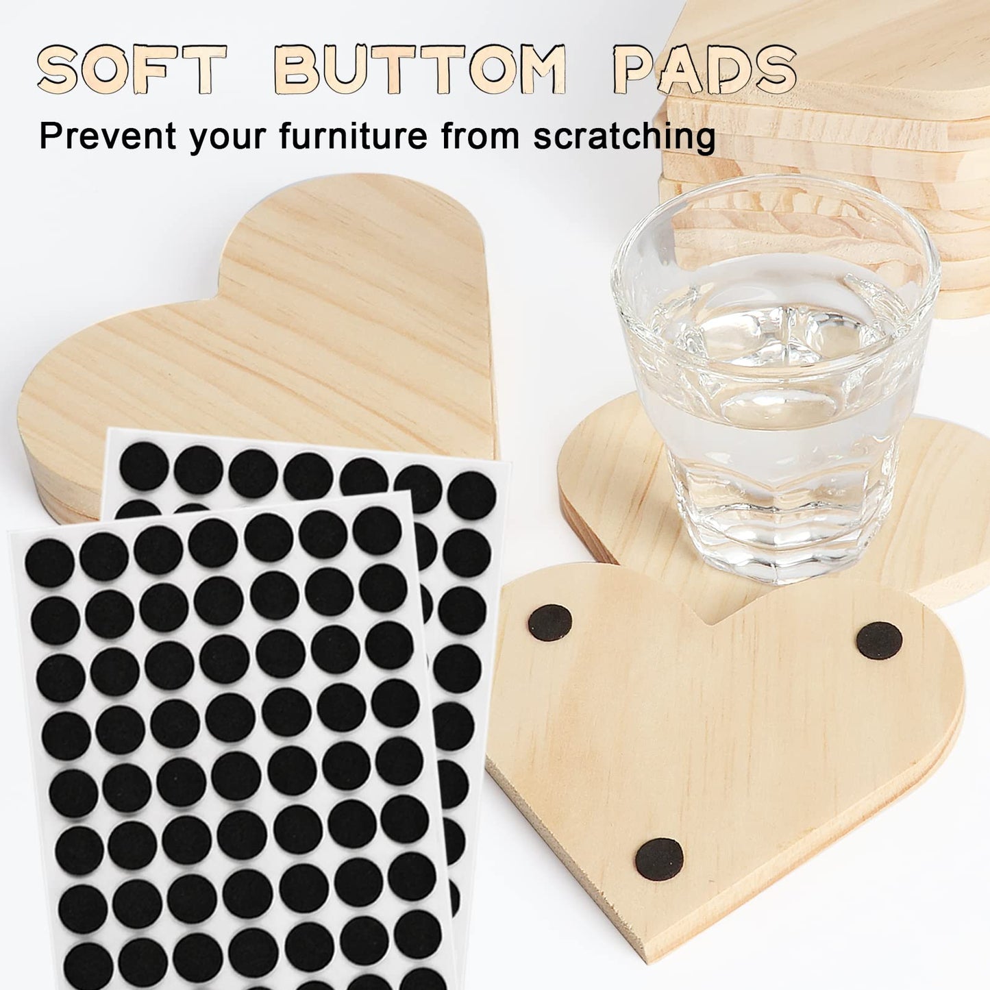 12 Pieces Unfinished Wood Coasters, GOH DODD 4.5 Inch Wooden Slices Blanks Bulk Set with Foot Pads for DIY Crafts Laser Engraving Wood Burning Staining Painting Decoupage Valentine's Day, Heart
