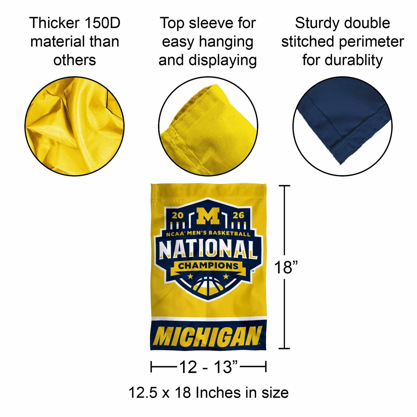Michigan Team University Wolverines 2026 Basketball National Champions Double Sided Garden Flag