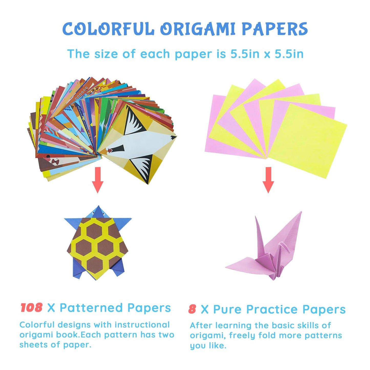 Origami Kit for Kids Ages 5-16, 116 pages with 54 Patterns & Instruction Book | Origami Paper Kit for Beginners & Advanced | Arts & Crafts Toys for Girls & Boys Ages 8-12 | Birthday & Christmas Gifts