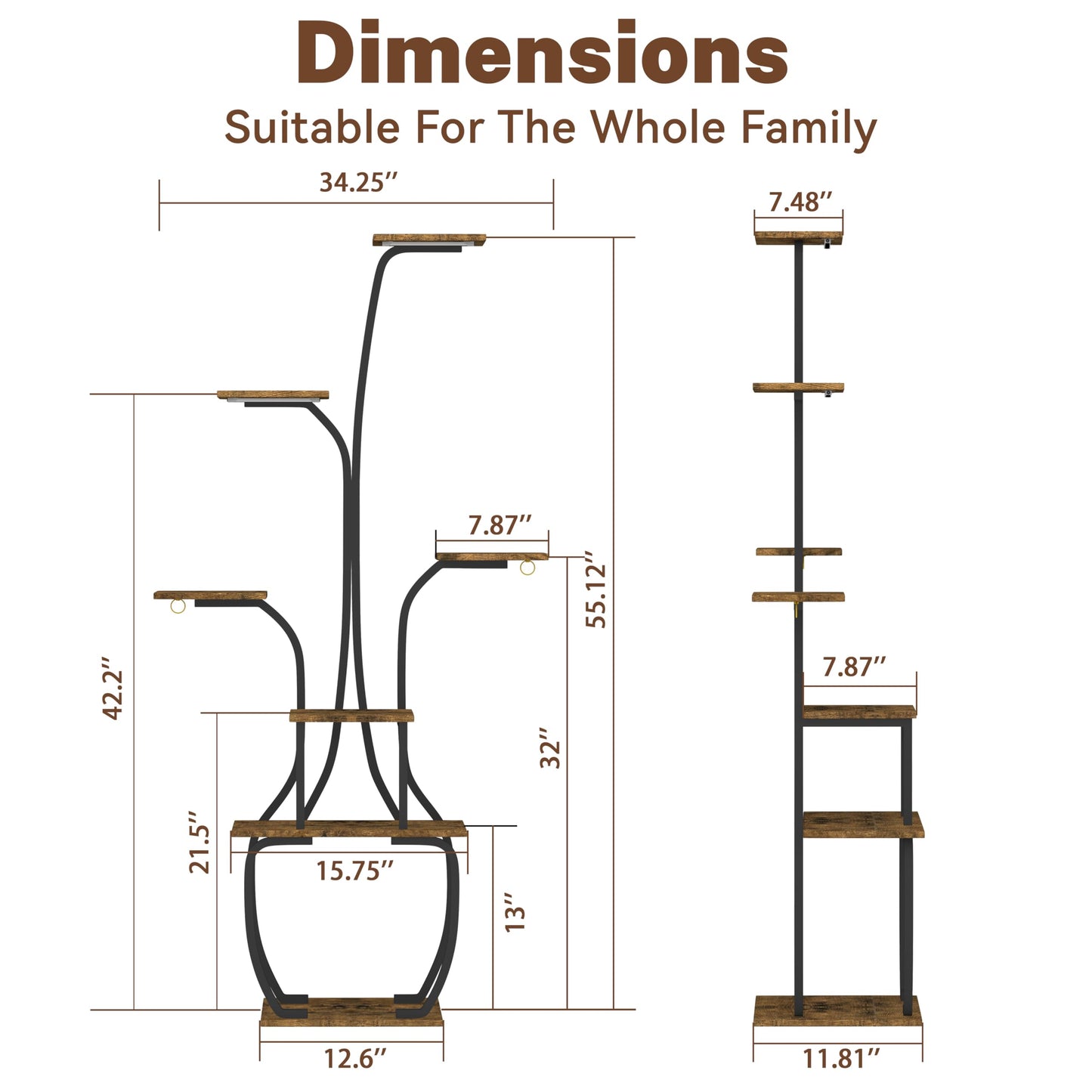 YIIHEERR Plant Stand Indoor with Grow Lights, 7 Tiered 55" Tall Plant Shelf, Heavy Duty Metal Corner Flower Pot Holder Rack, Multi-Tiered Display Organizer with Gardening Tools