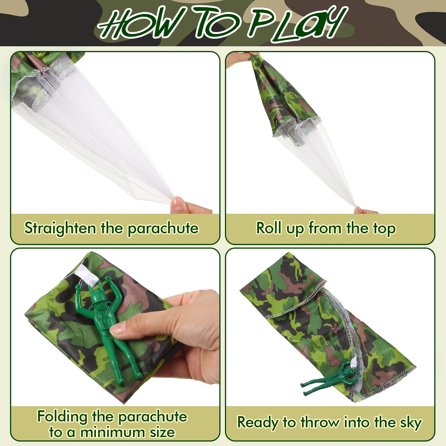 Jerify 12 Pcs Parachute Toys and Camouflage Foam Airplanes Set, Parachute Army Men Toys for Kids Army Hand Throwing and Foam Glider for Boys Gifts Outdoor Party Favors (Camouflage)