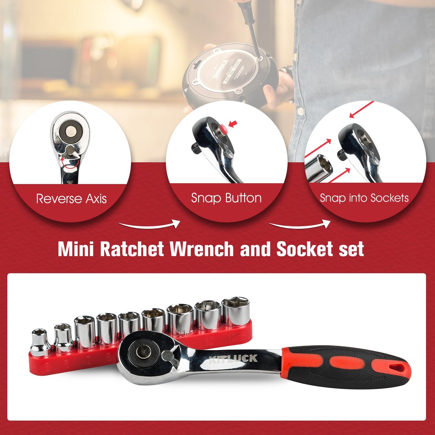 KITLUCK 138-piece Home Tool Kit, Household Hand Repair Tool Set for men, Portable Basic Tool box Set with Tools (Screwdriver, Plier, Wrench, Socket, Harmer, Rule, etc.) for Home and Car