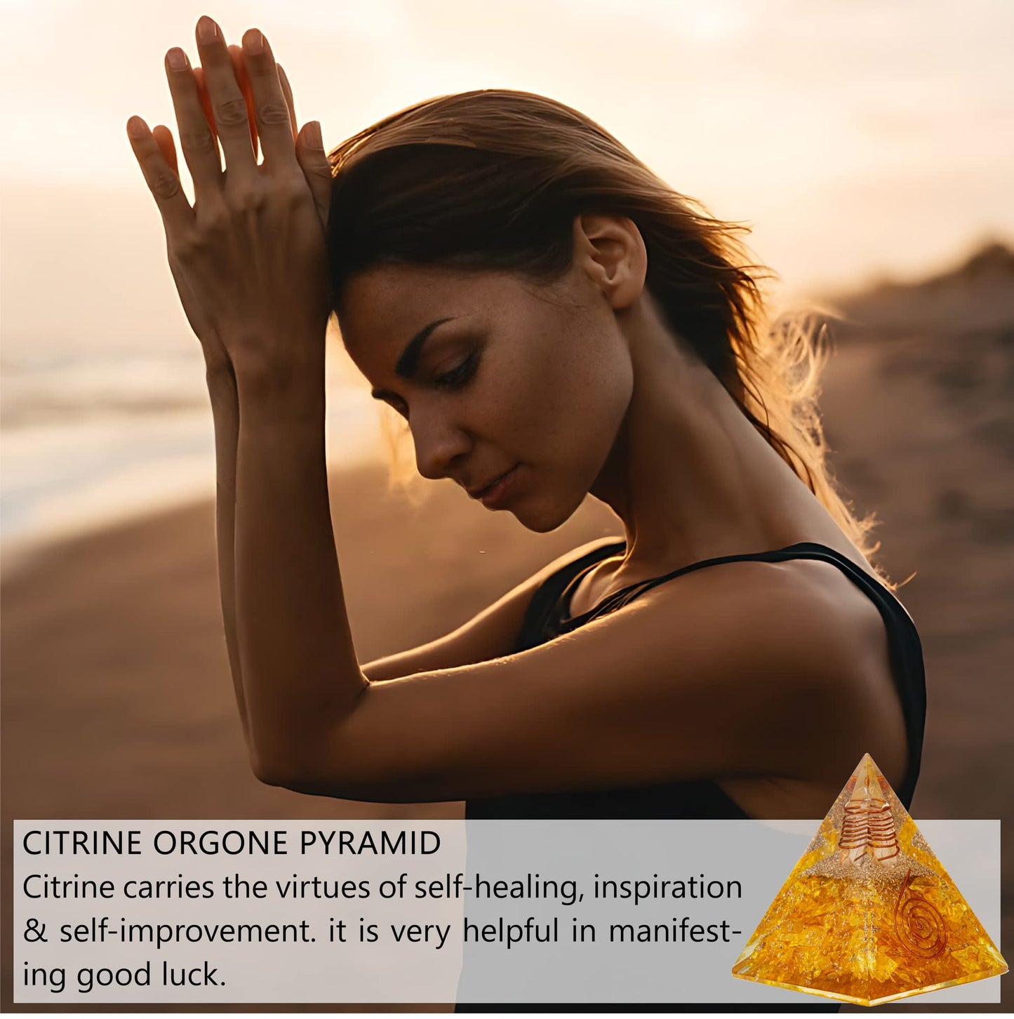 Citrine Orgone Pyramid for Success & Motivation | Orgonite pyramids with Copper Coil and Crystal Quartz for Chakra Protection
