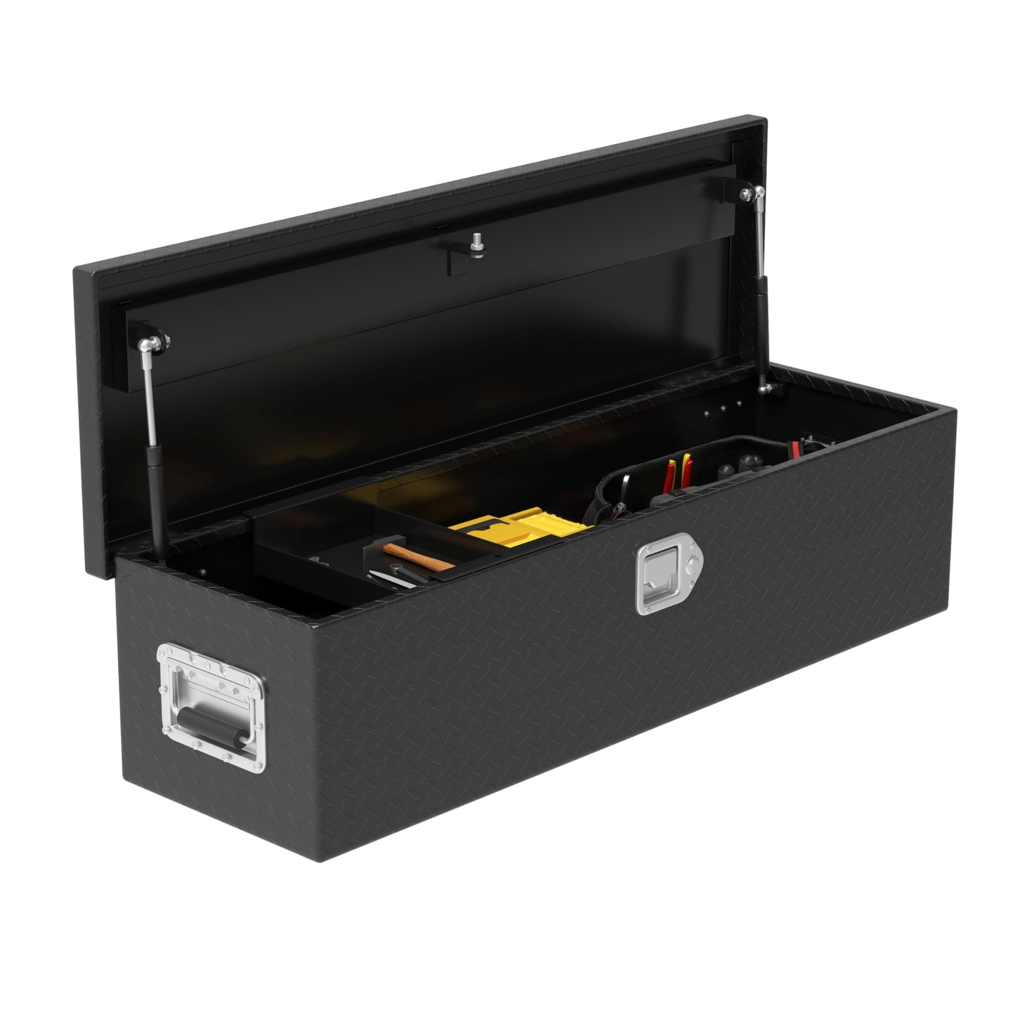AUTOSAVER88 49 Inch Heavy Duty Aluminum Diamond Plate Tool Box Chest, Waterproof Truck Bed Toolbox, Storage Box with Sliding Shelf and Lock for Trucks, Trailers, RVs, Warehouses