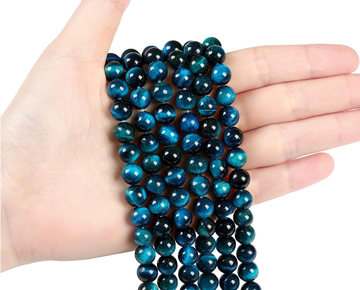 LAIDANLA Aquamarine Tiger's Eye 6mm Stone Beads Round Loose Gemstone Stone Beads for DIY Bracelet Necklace Earrings Jewelry Making Polishing Beading Crystal 96PCS 2 Strand 32"