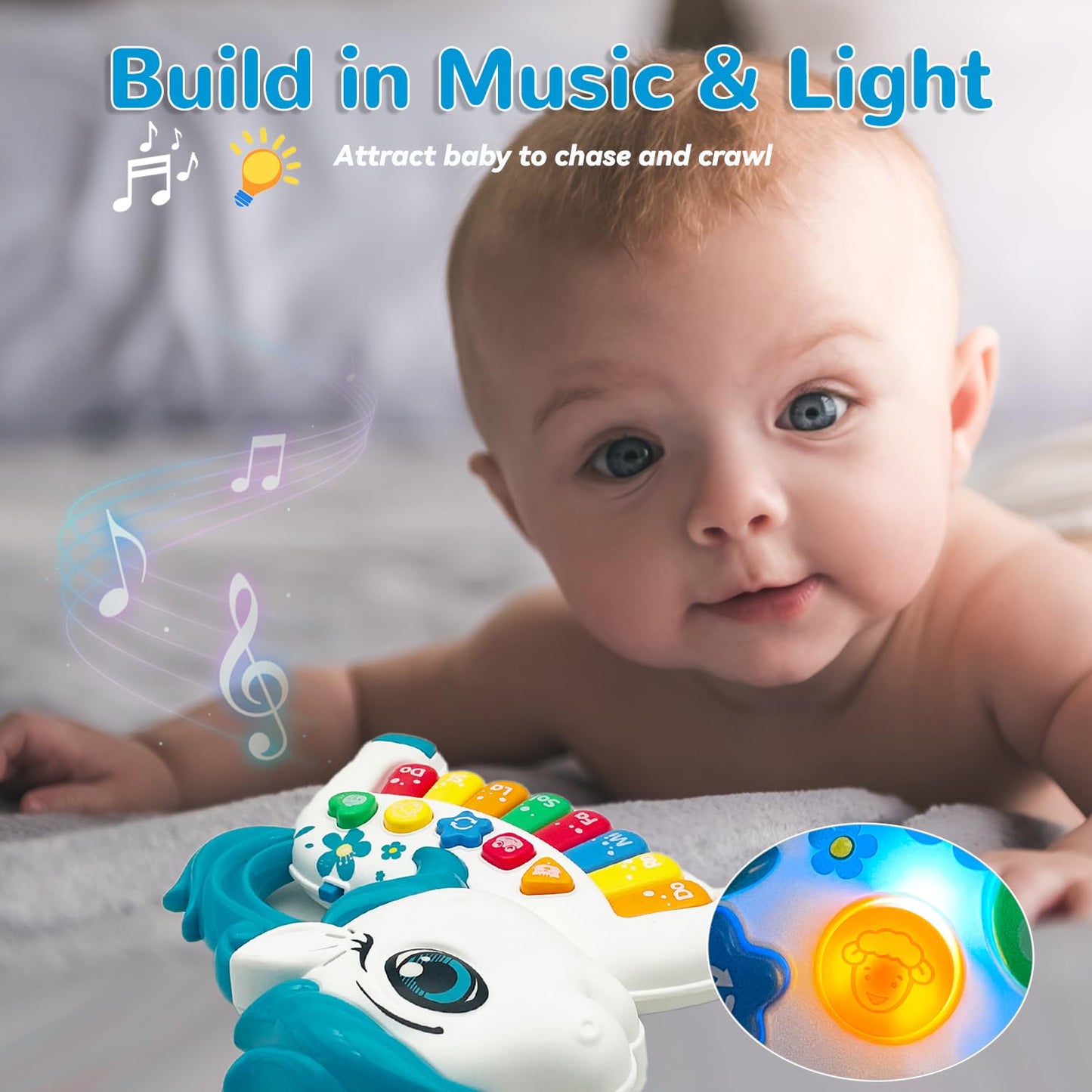 Baby Music Toys for Toddlers, Light Up Music Baby Toys for 18+ Months Early Learning Educational Piano Keyboard Infant Toys Baby Boy Girl Gifts (Unicorn-Blue)