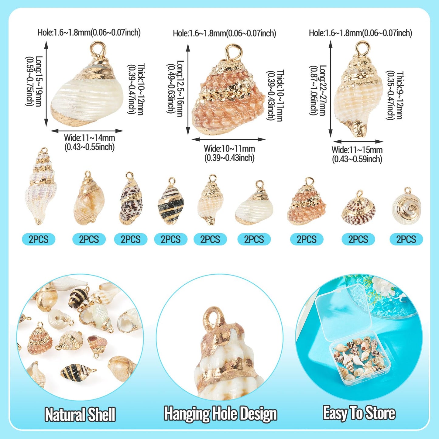 Cheriswelry 18Pcs Shell Pendants Natural Cowrie Seashells Charms DIY Summer Beach Supplies 12.5-33mm for Necklace Bracelet Earring DIY Crafts Jewelry Making Accessories Bohemia Decoration