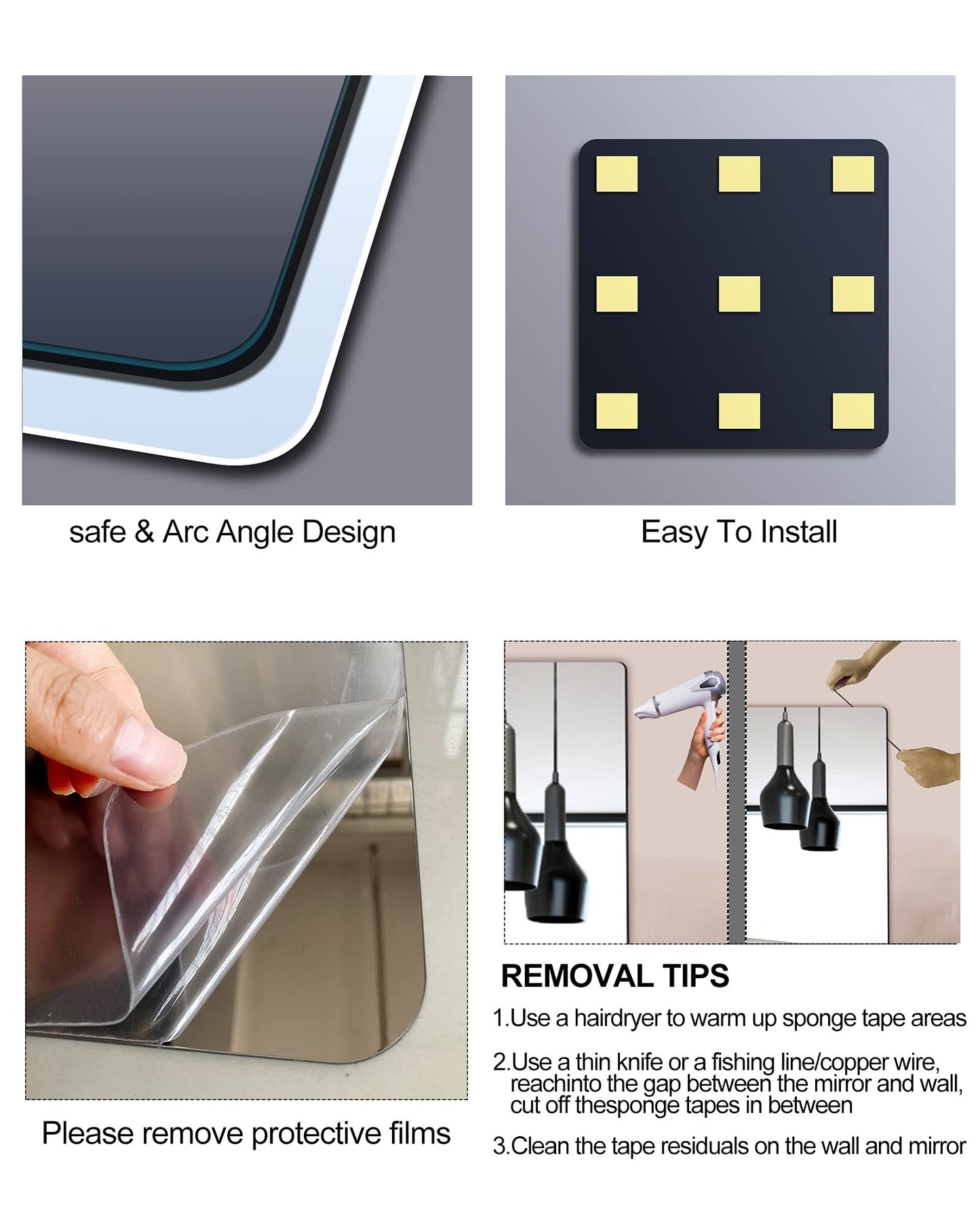 Unbreakable Acrylic Full Length Mirror for Wall Mounted, Full Body Mirror for Kids, Plastic Safe Shatterproof, Extra Thick 1/8", 12" x 12" x 4 PCS, Workout Mirrors for Home Gym, Bedroom Over The Door