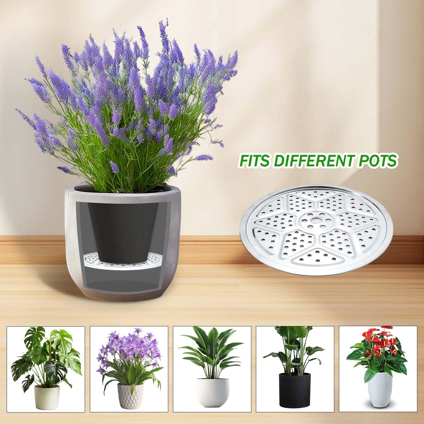 3PCS Round Planter Inserts for Large Tall Pots, 18" Stainless Steel Flower Pot Lift Insert Portable Planter Accessories Circular Plant Risers for Inside Pots with Drainage Hole, Use Less Potting Soil