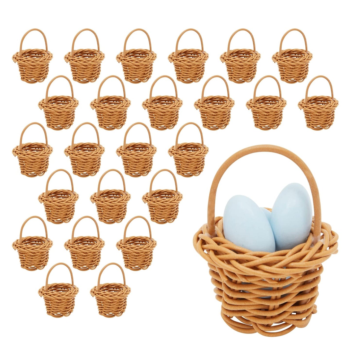 Juvale Mini Baskets Picnic Style with Handles - 1.75 x 1.75 x 2.7 in, Brown, Pack of 24, Traditional Style - Tiny Baskets for Craft, Birthday Party Favor & Baby Shower Favor