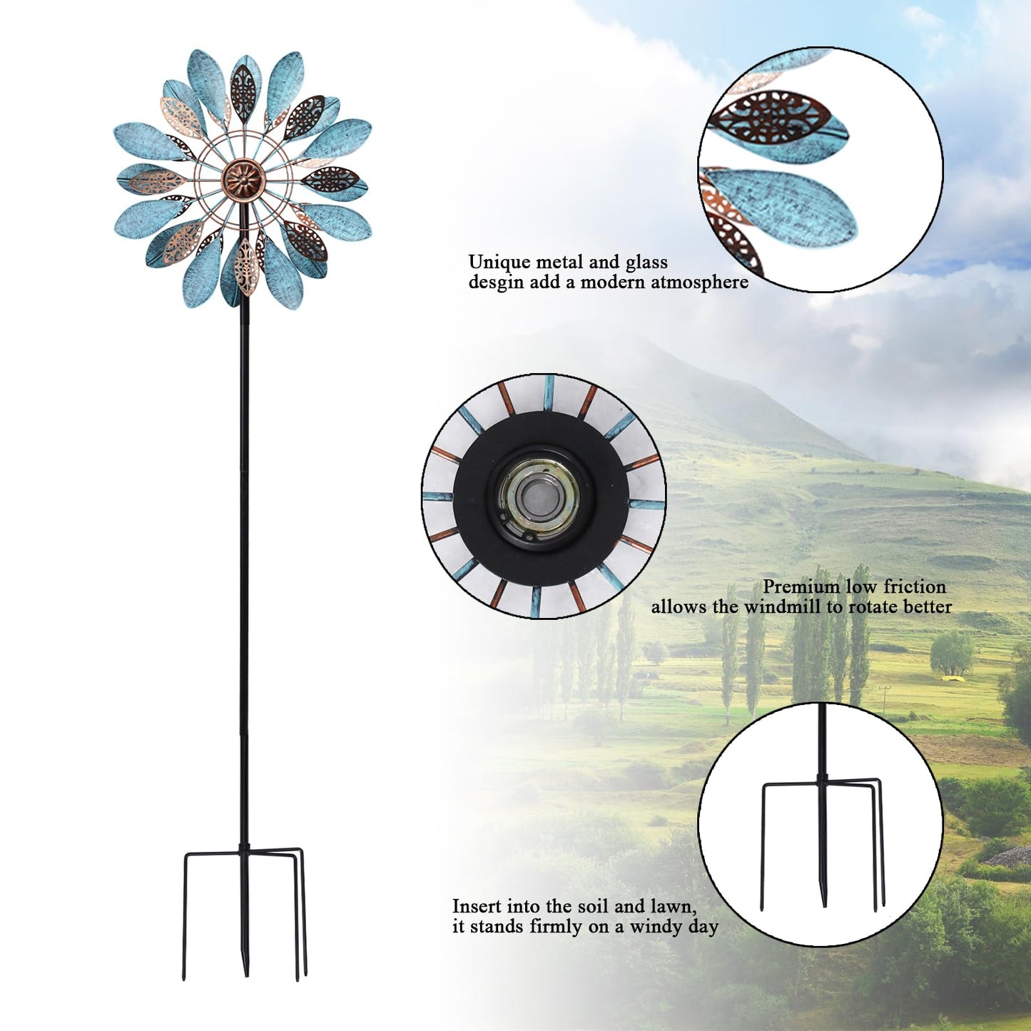 MUMTOP Decorative Metal Wind Spinner for Garden, Outdoor Patio, Lawn, Yard, Weather Resistant Kinetic Art