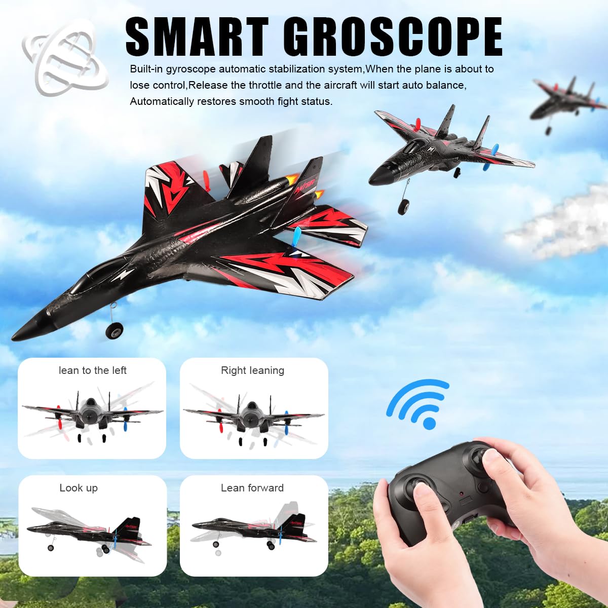Fremego SU27 RC Plane, 2.4GHZ RC Airplane Ready to Fly Remote Control Airplane W/ 2 Batteries & 6-axis Gyro Stabilizer, 2CH RTF Hobby RC Glider for Beginners Kids Boys Girls Adults