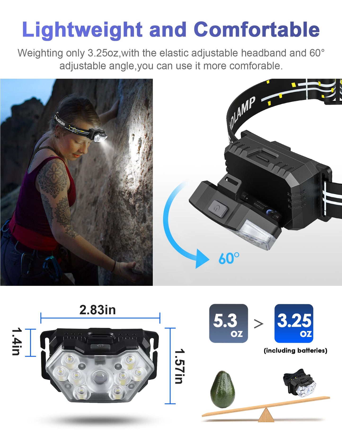 Eirnvop 2000 Lumen 9 LED Headlamp 2 Pack, Ultra Bright Head Lamp with 6 Modes, IPX5 Waterproof Head Light, Lightweight Head Flashlight for Running Night-Walking Camping, 6 AAA Batteries Included
