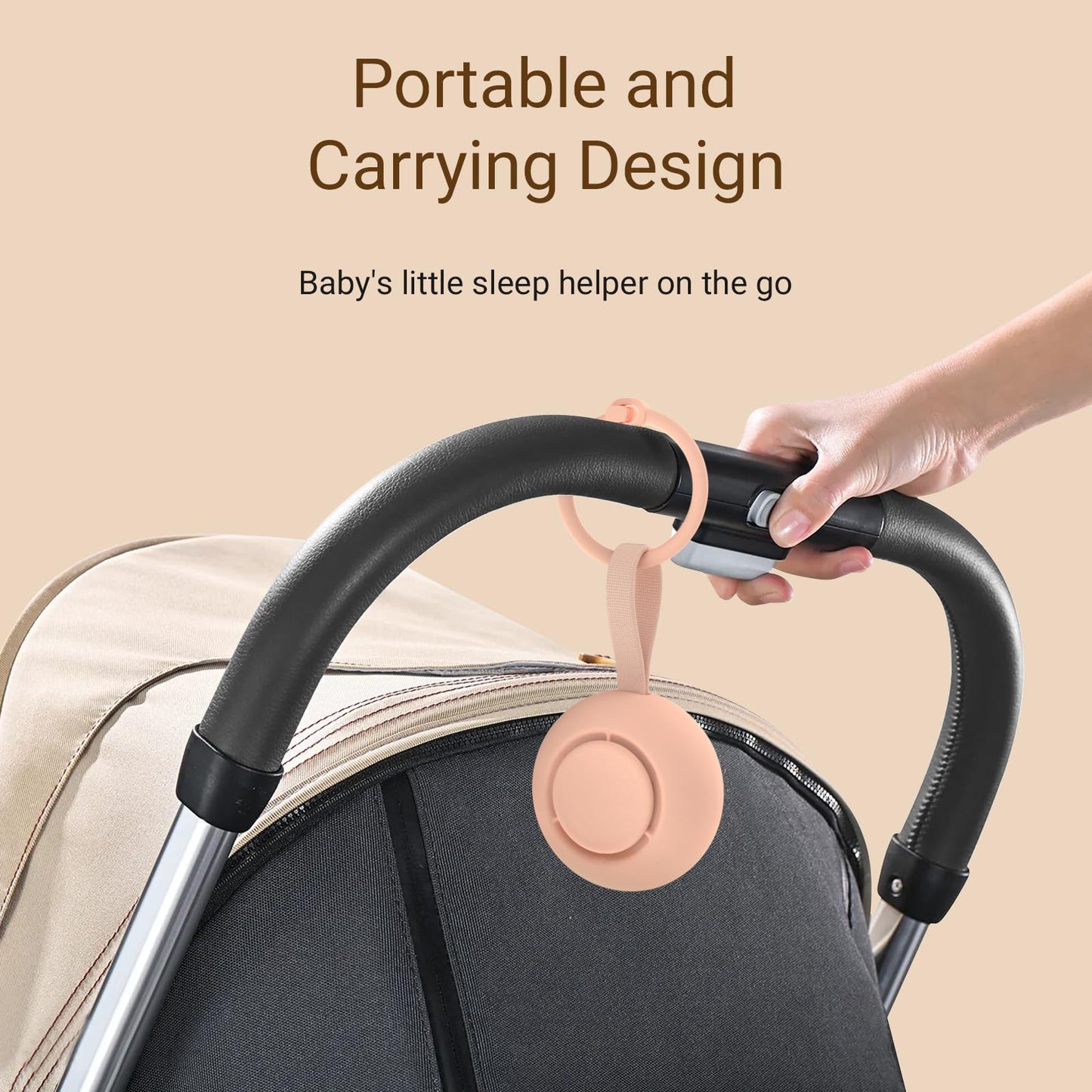 Portable Baby Sound Machine [White Noise for Babies Kids Adults][Timer Function][12 Soothing Sounds][Sleep Boombox] 15 Hours Battery Life, Travel,Registry,Gifts,Shower,Clips on Baby Stroller.Peach
