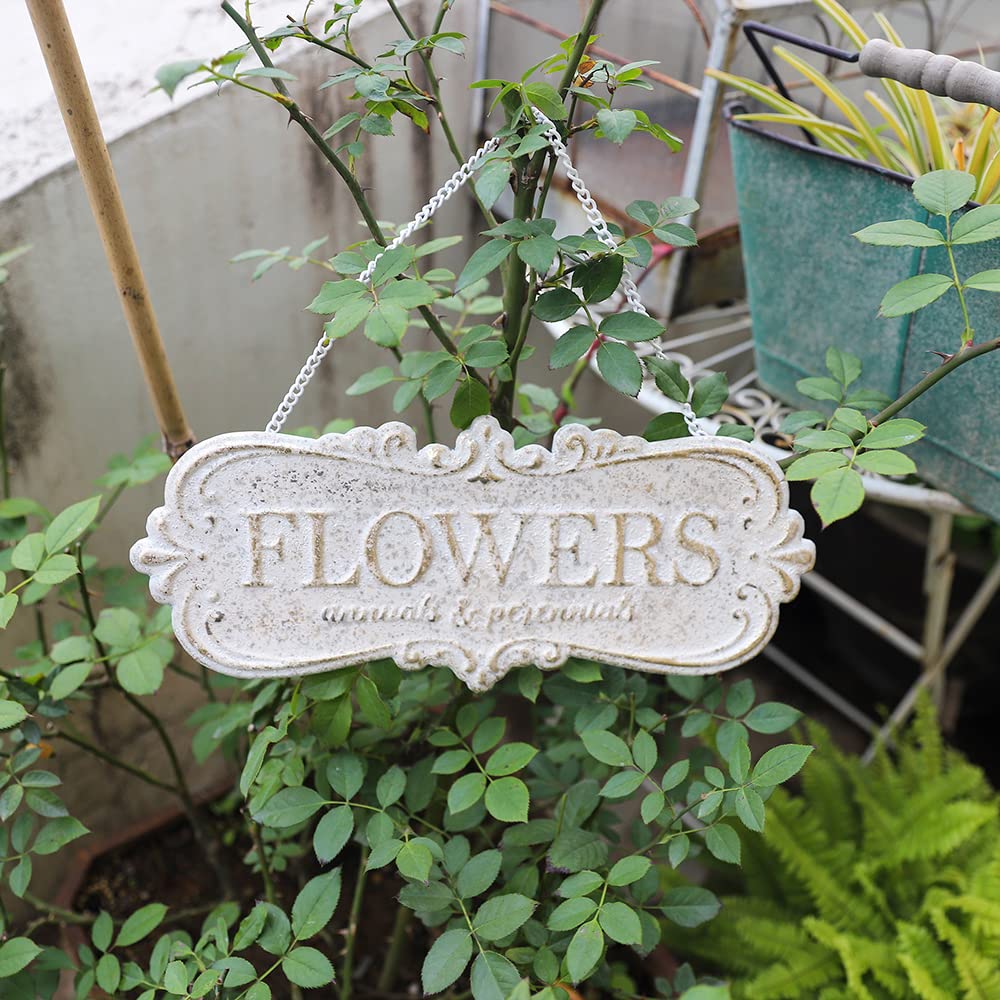 Chic Metal Garden Sign - Hanging Flower Sign Yard Decor - Rustic Farmhouse Backyard Outdoor Wall Decor