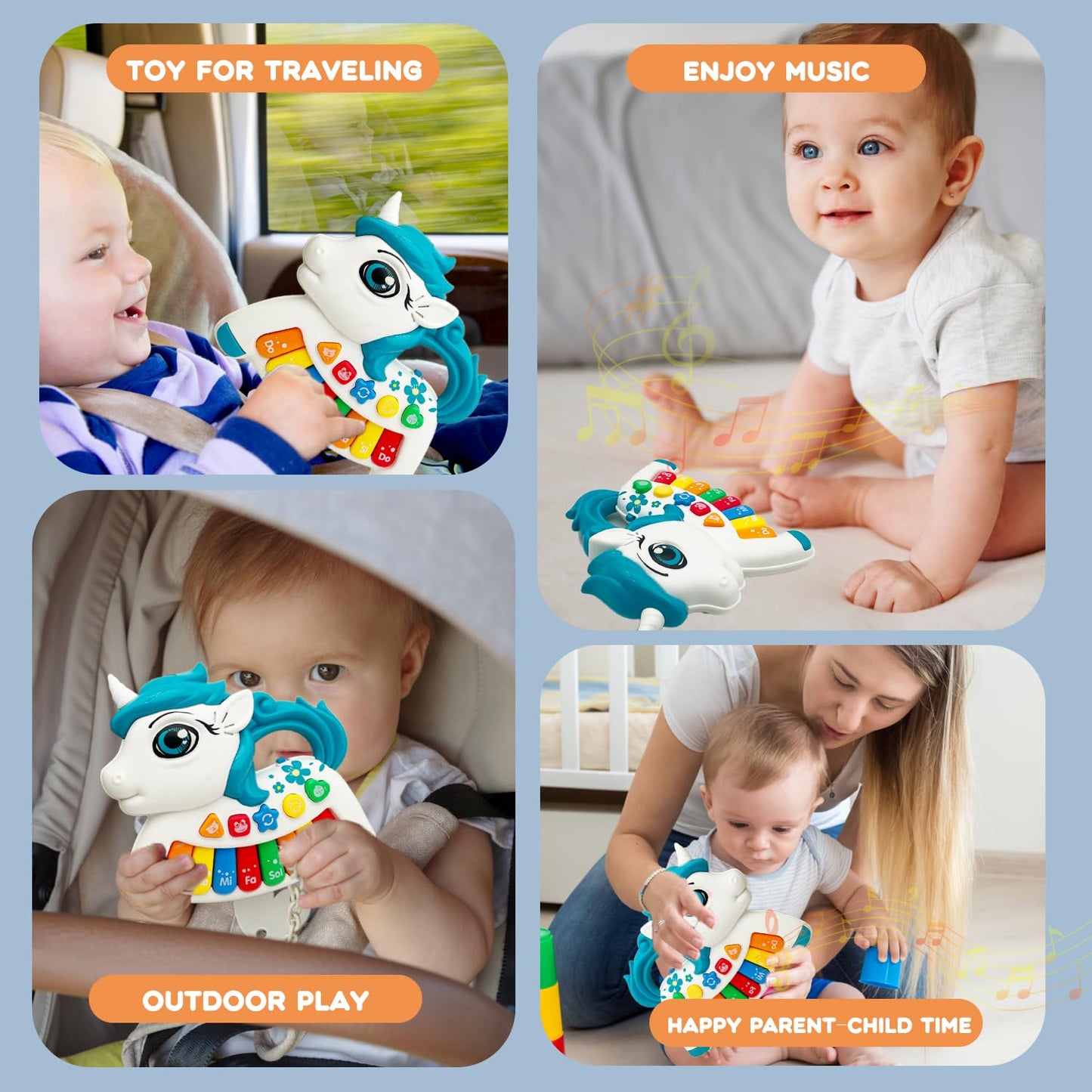 Baby Music Toys for Toddlers, Light Up Music Baby Toys for 18+ Months Early Learning Educational Piano Keyboard Infant Toys Baby Boy Girl Gifts (Unicorn-Blue)