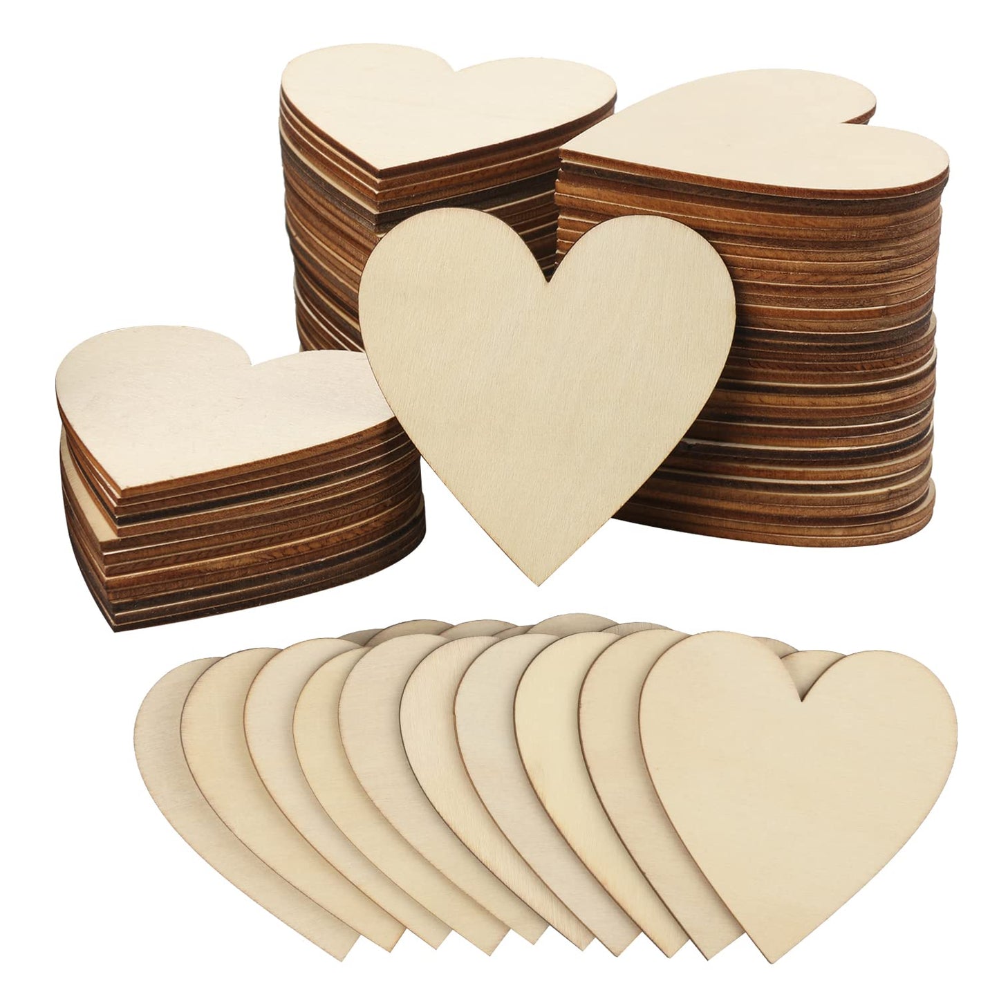 Wood Heart Cutouts, 200 PCS 3.15 Inch Unfinished Wooden Hearts for Guest Book for DIY Crafts, Wedding Decor, and Valentine's Day Ornaments