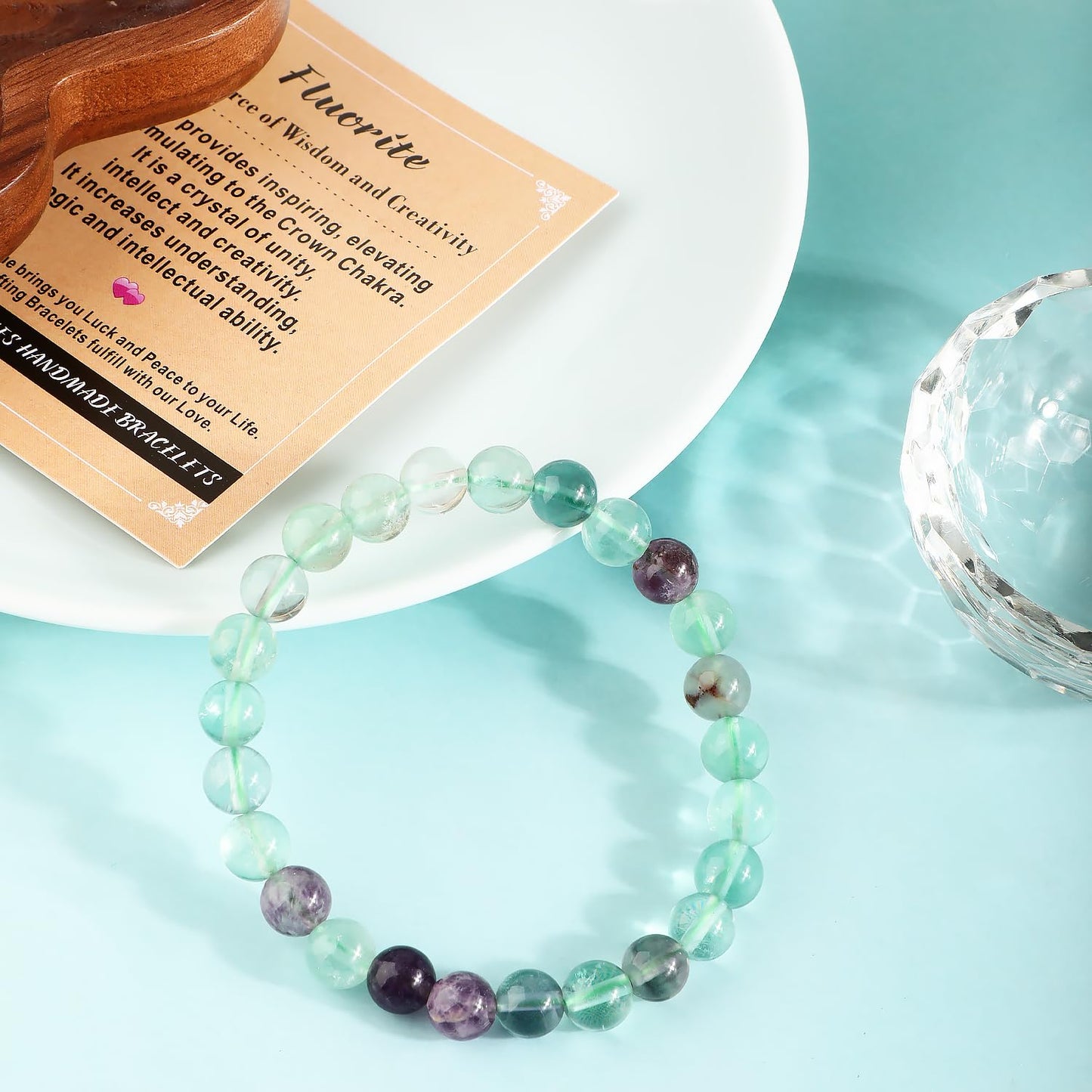 AD Beads 4mm Handmade Fluorite Elastic Bracelet – Natural Gemstone for Is the source of Wisdom and Creativity – Meditation, Yoga, Healing and Energy Gift for Men Women