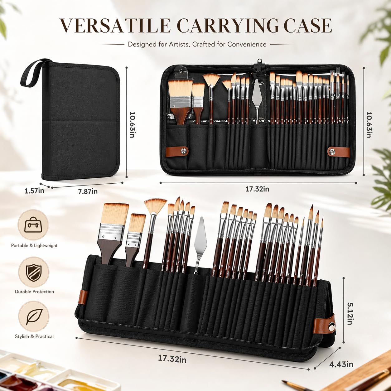 Paint Brush Set for Watercolor & Oil Painting, 26 Pcs Travel Watercolor Acrylic Paint Brushes with Flat, Filbert, Fan, Dagger, Cat Tongue, Round, Palette Knife, Paintbrush Kit for Beginners & Artist