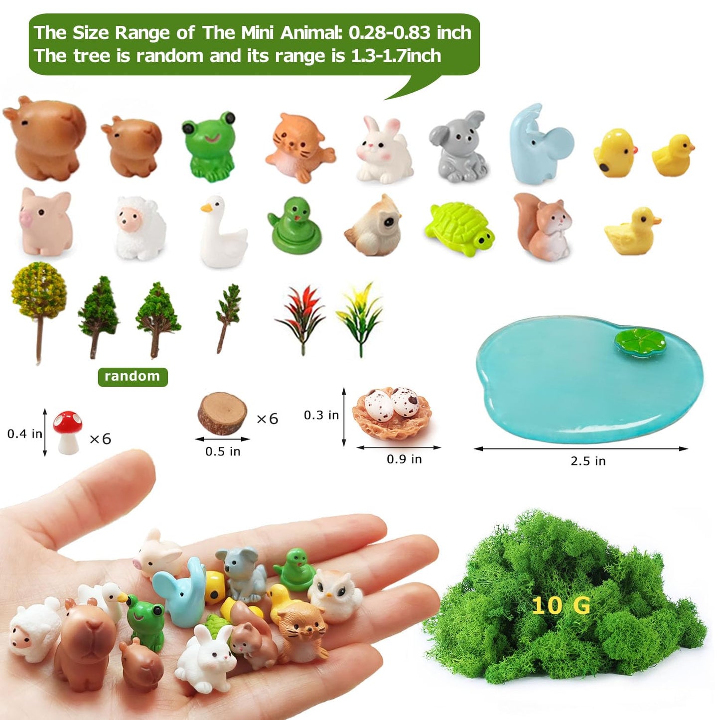 QuarenDen 46 Pcs Fairy Garden Accessories, Miniature Figurines, Mini Resin Animals Set, Miniature Trees Moss for Micro Landscape Ornaments DIY Fairy Craft Decor